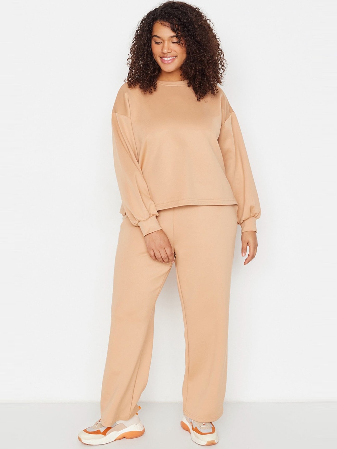 

Trendyol Plus Size Mid-Rise Tracksuit, Beige