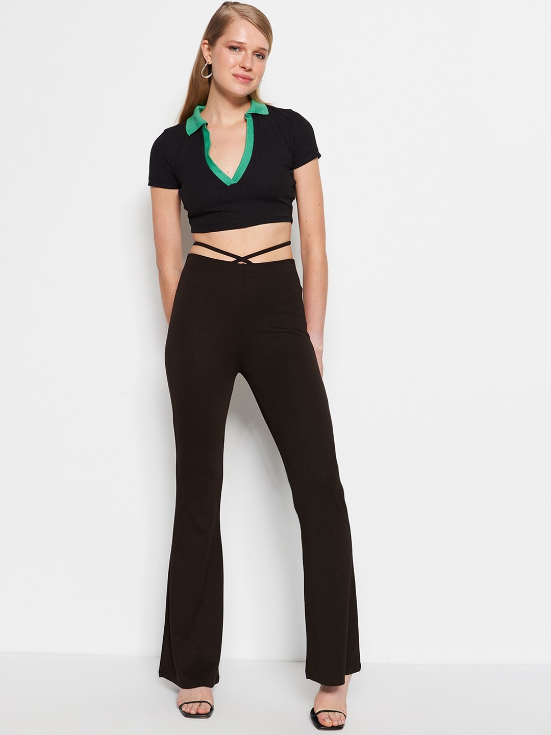 

Trendyol Women Mid-Rise Regular Fit Bootcut Trousers, Black