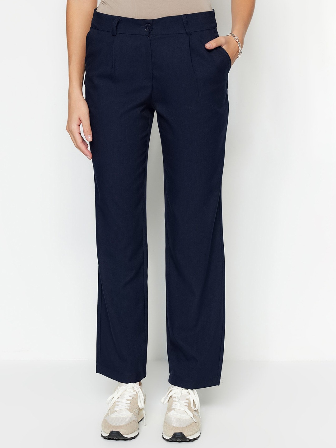 

Trendyol Women Mid Rise Trousers, Navy blue