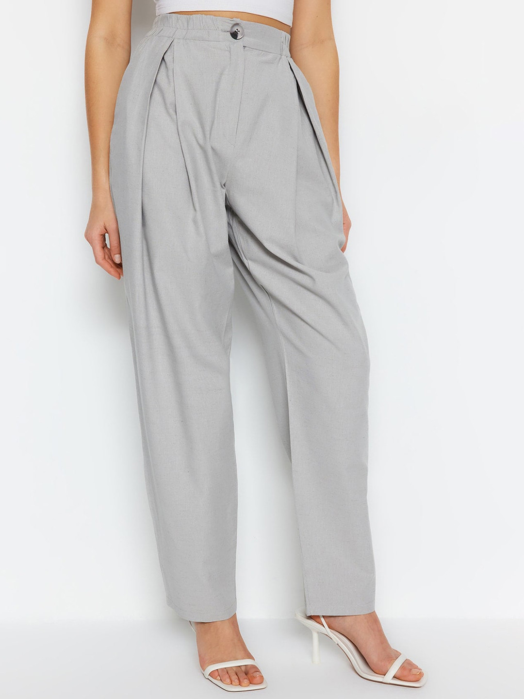 

Trendyol Women Regular Fit Parallel Trousers, Grey