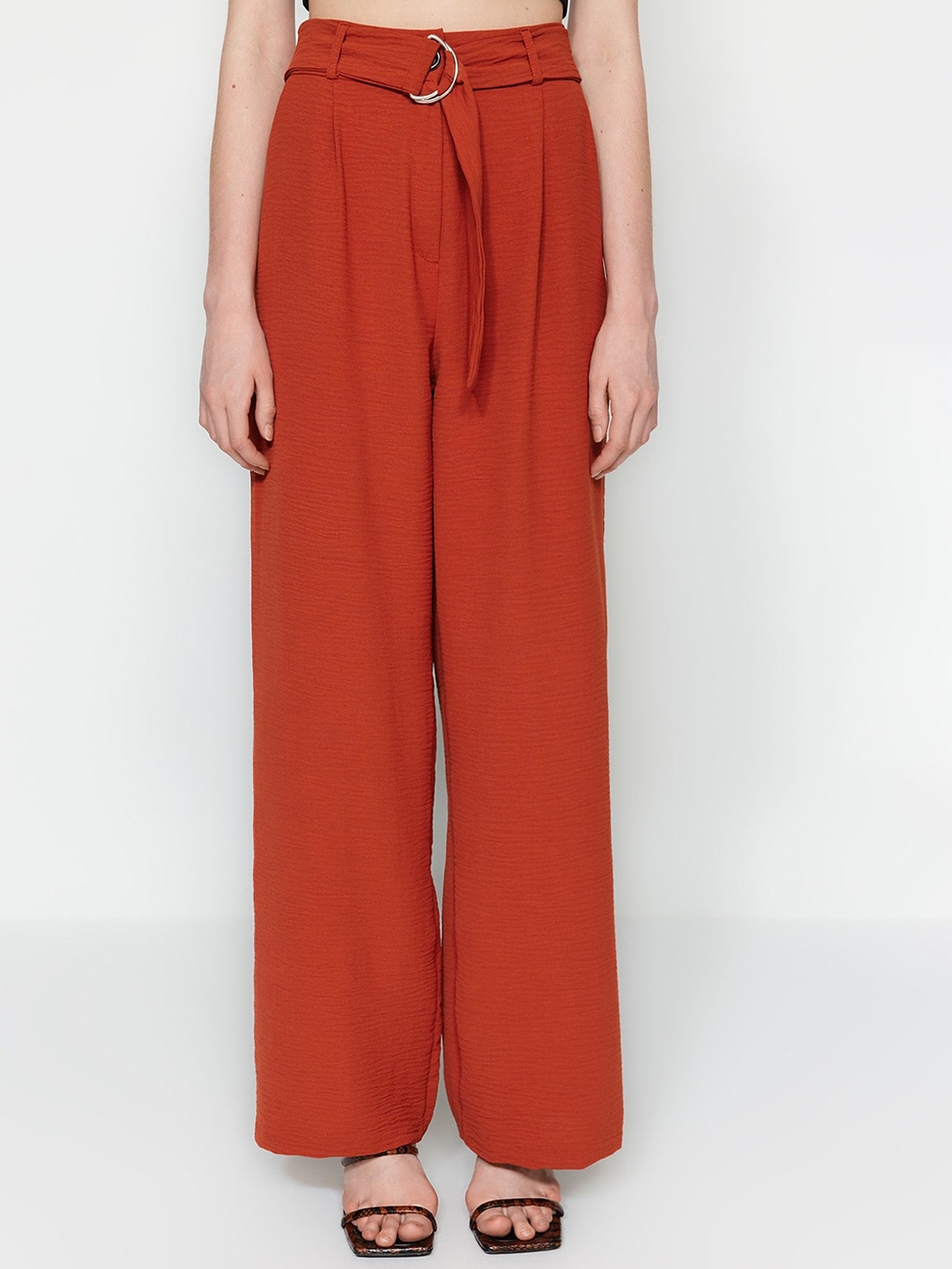

Trendyol Women High-Rise Parallel Trousers, Rust