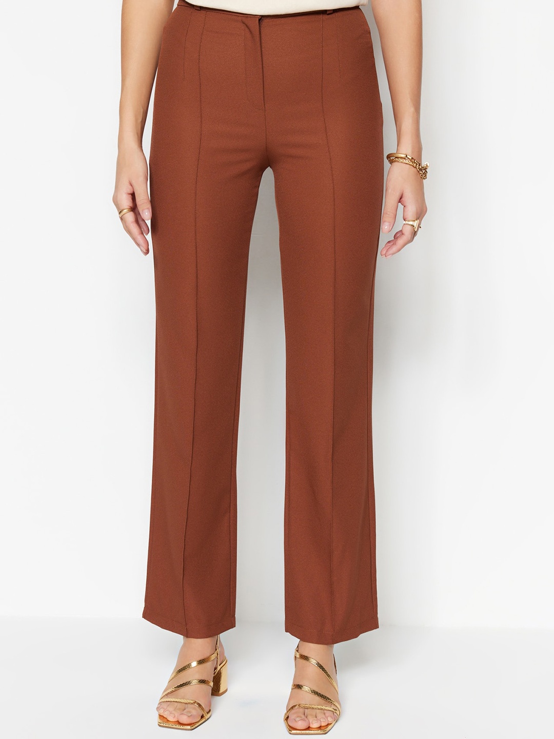 

Trendyol Women Regular Fit Parallel Trousers, Brown