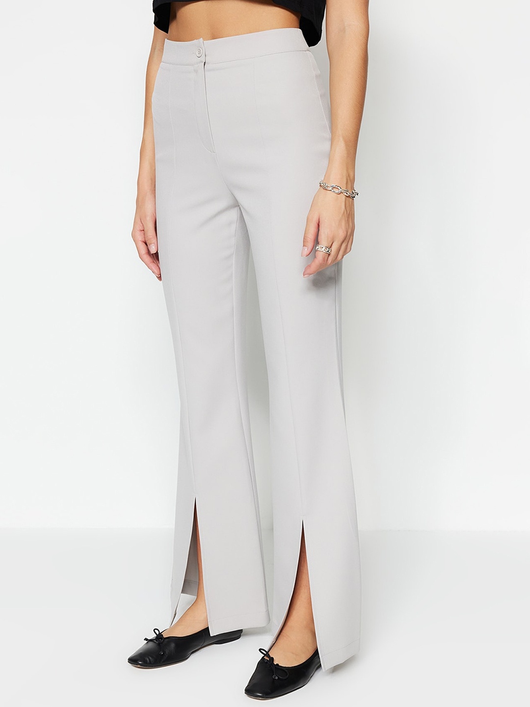 

Trendyol Women High-Rise Bootcut Trousers, Grey