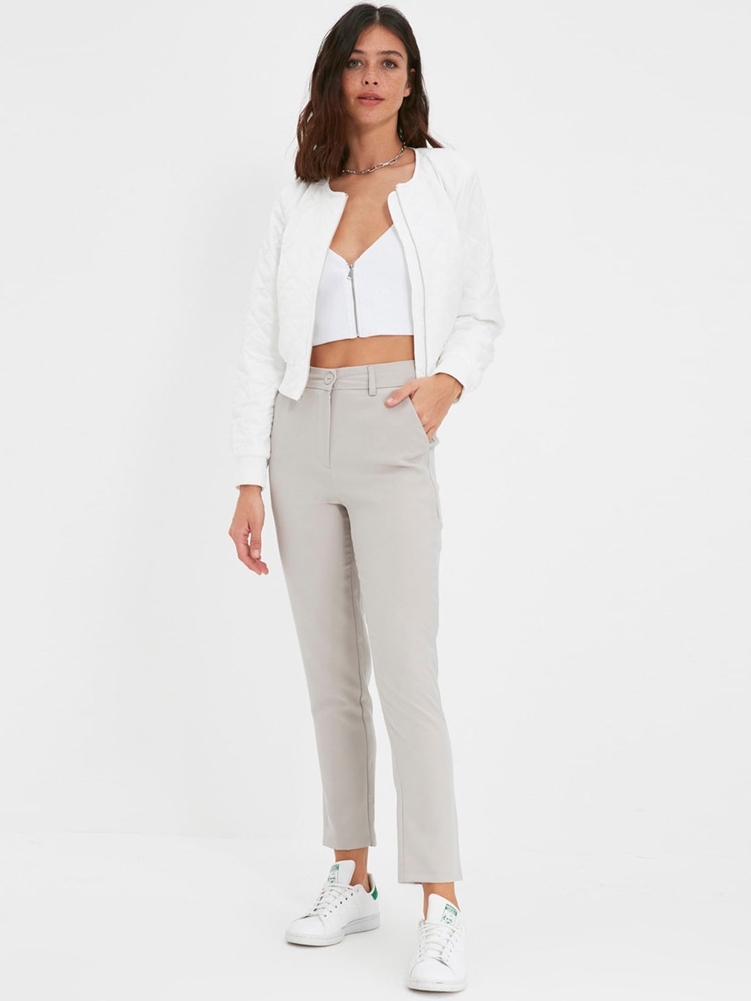 

Trendyol Women Mid Rise Regular Trousers, Grey