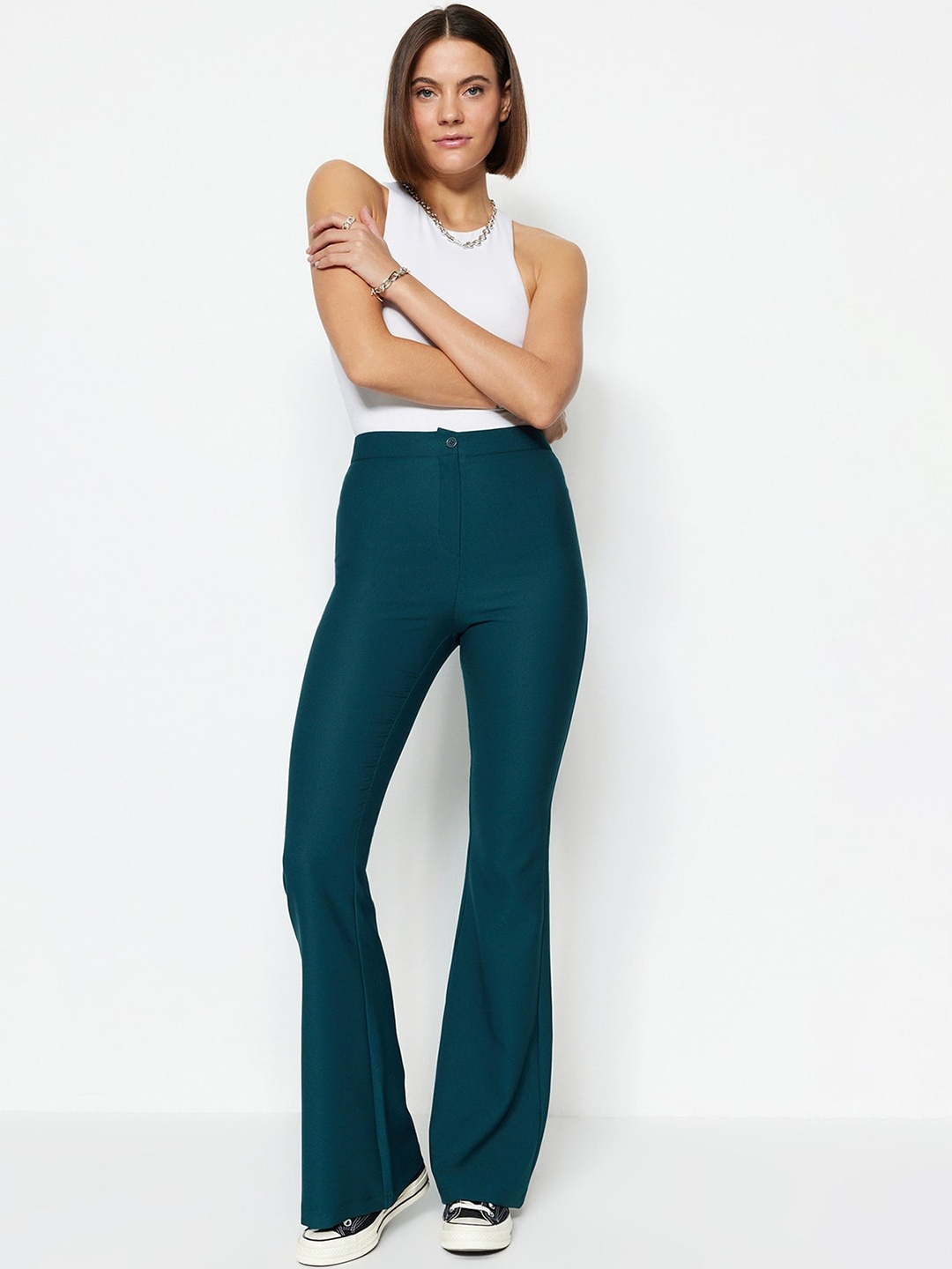 

Trendyol Women Mid-Rise Bootcut Trousers, Teal