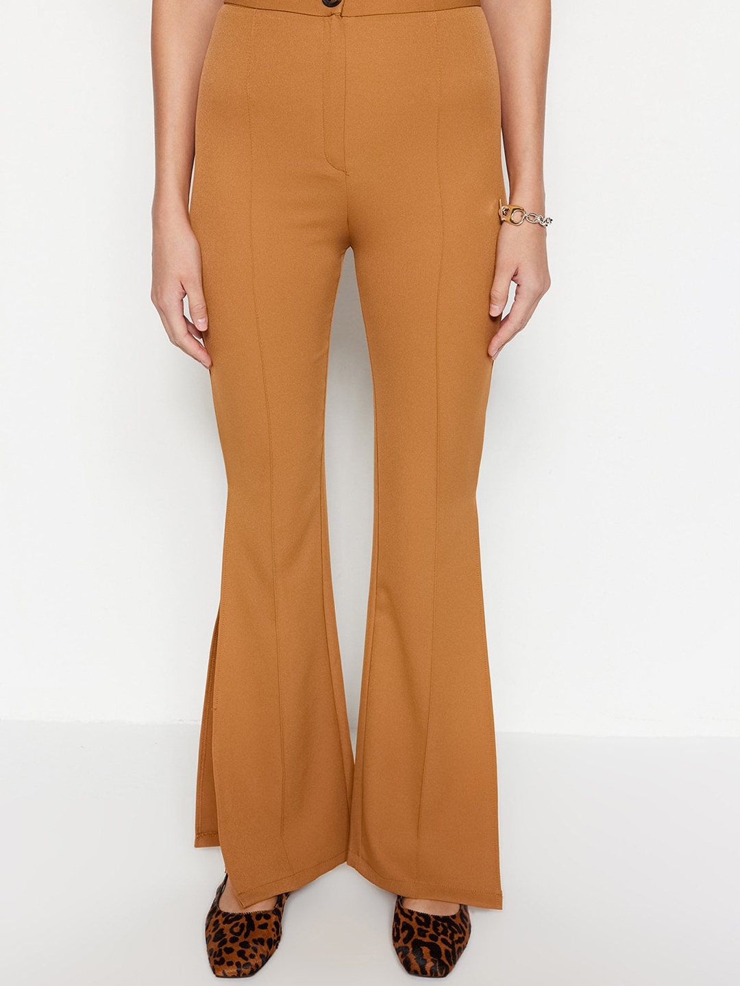 

Trendyol Women Mid-Rise Bootcut Trousers, Brown