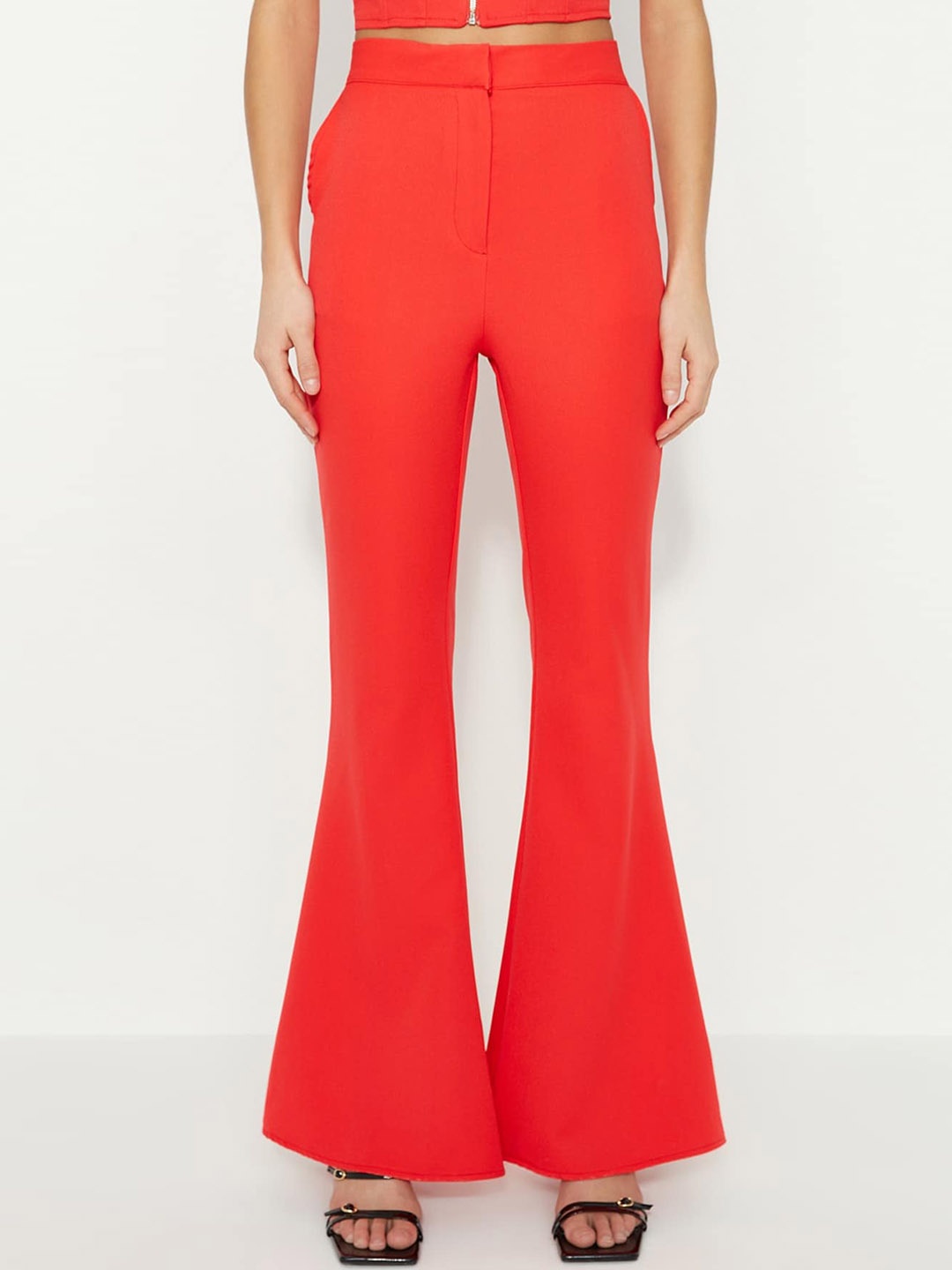 

Trendyol Women Regular Fit Mid-Rise Bootcut Trousers, Orange