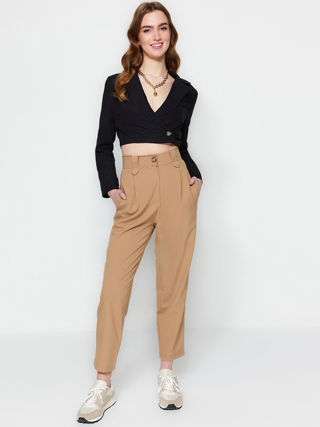 

Trendyol Women Mid-Rise Trousers, Brown