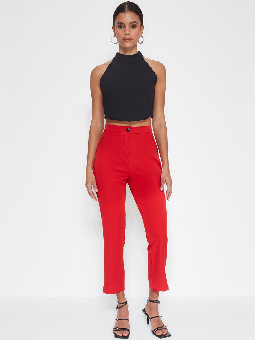 

Trendyol Women Mid Rise Regular Trousers, Red