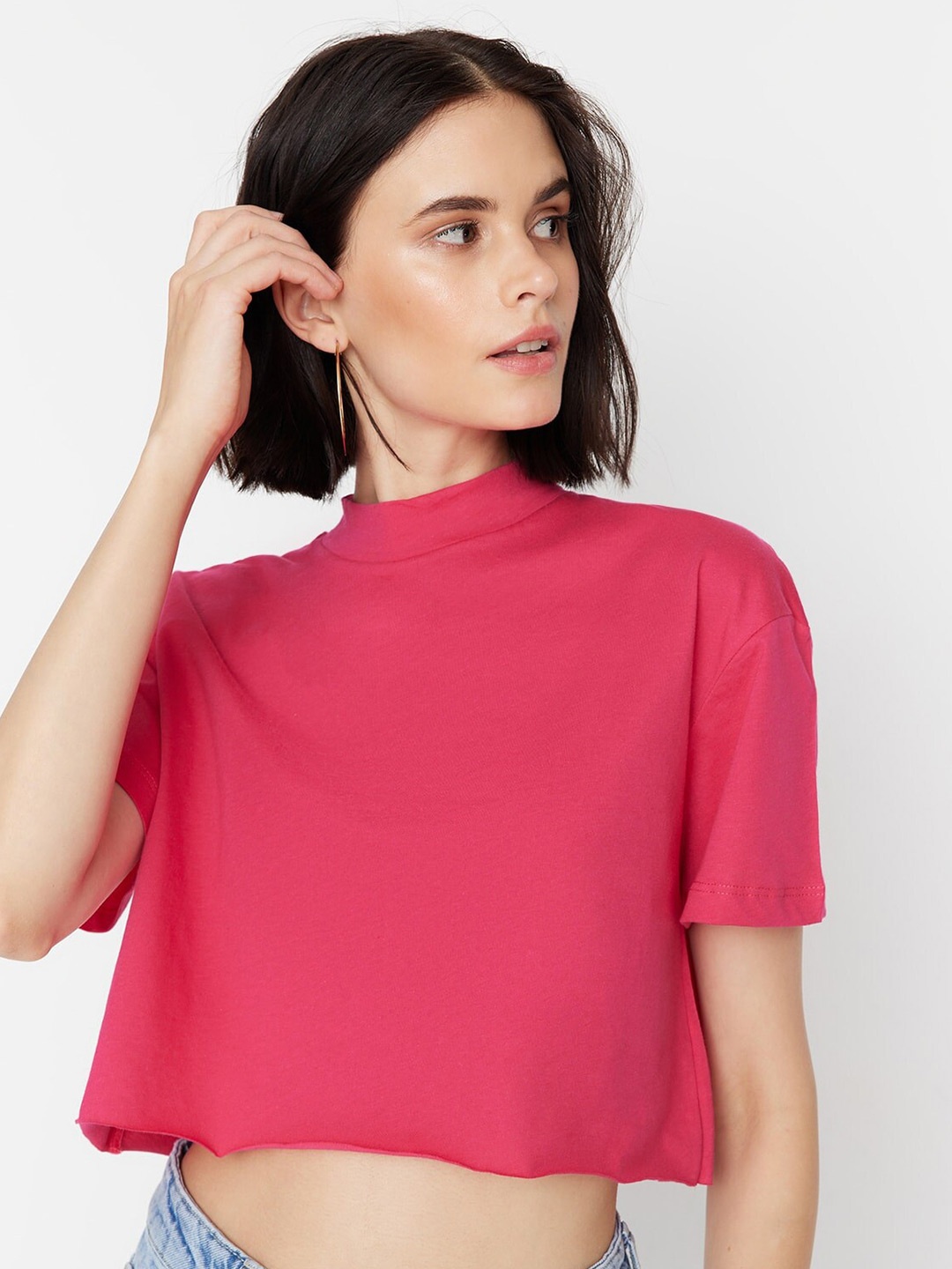 

Trendyol High Neck Crop T-shirt, Pink