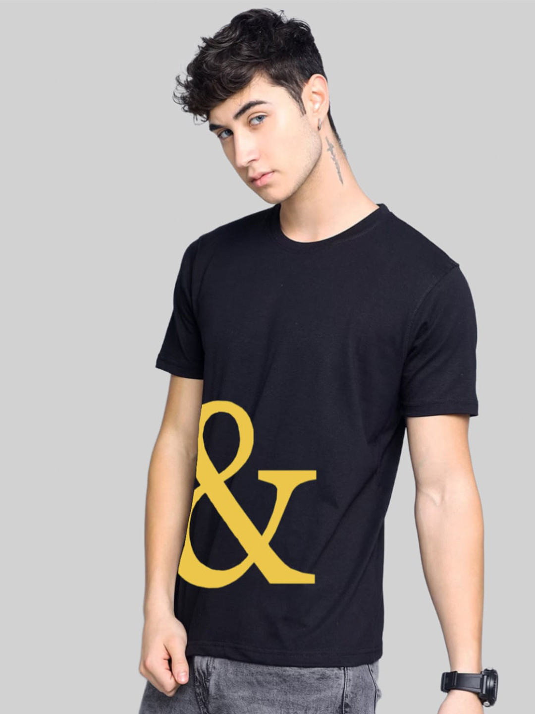 

Elibolz Typography Printed Cotton T-shirt, Black