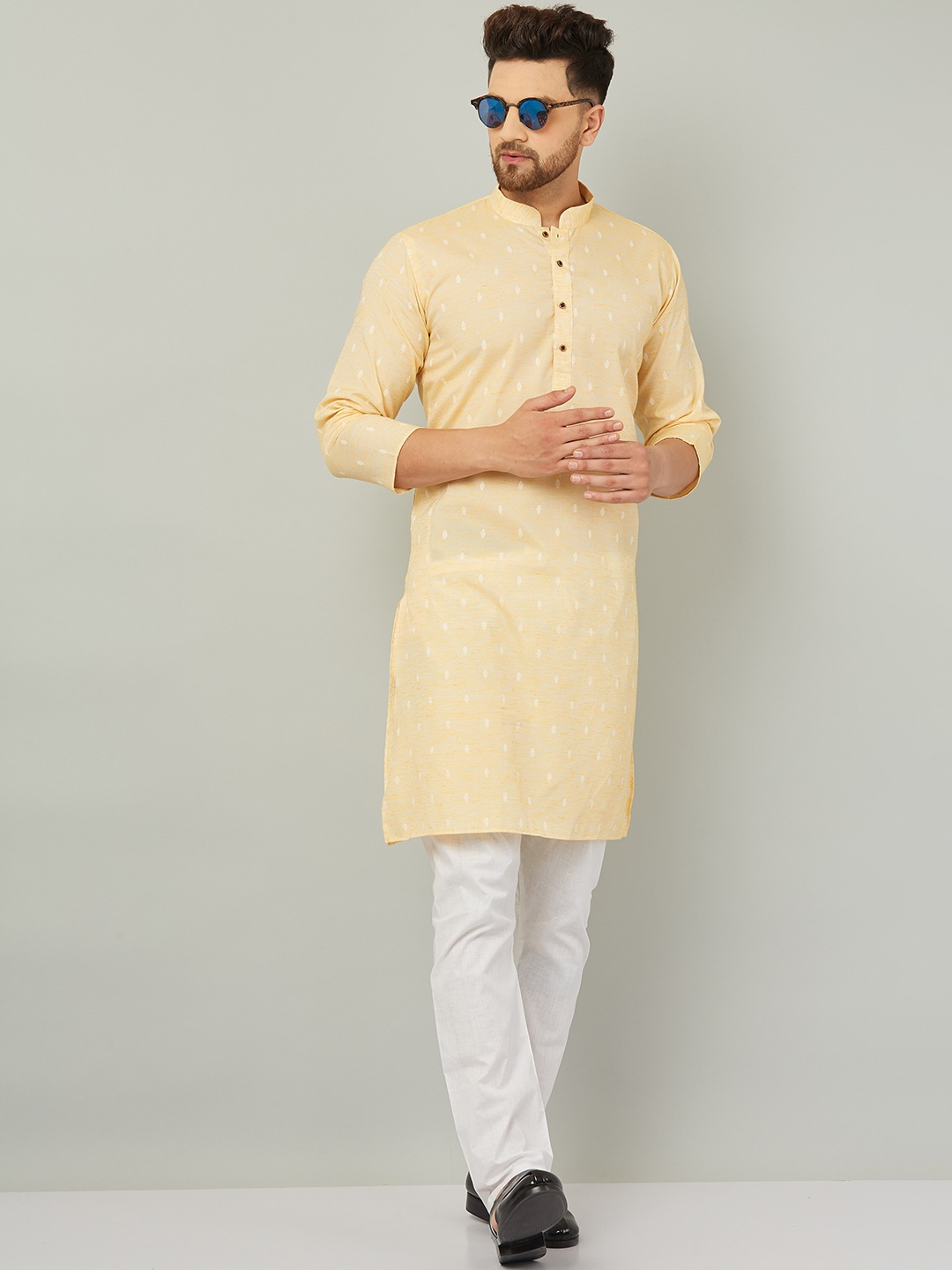 

Armaan Ethnic Woven Design Pure Cotton Kurta With Pyjamas, Yellow