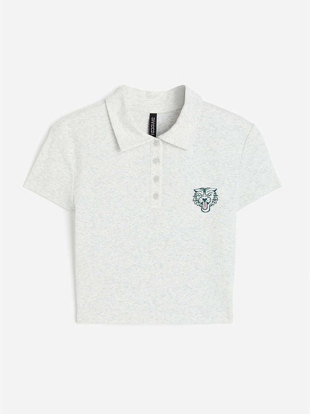 

H&M Cropped Polo Shirt, Grey