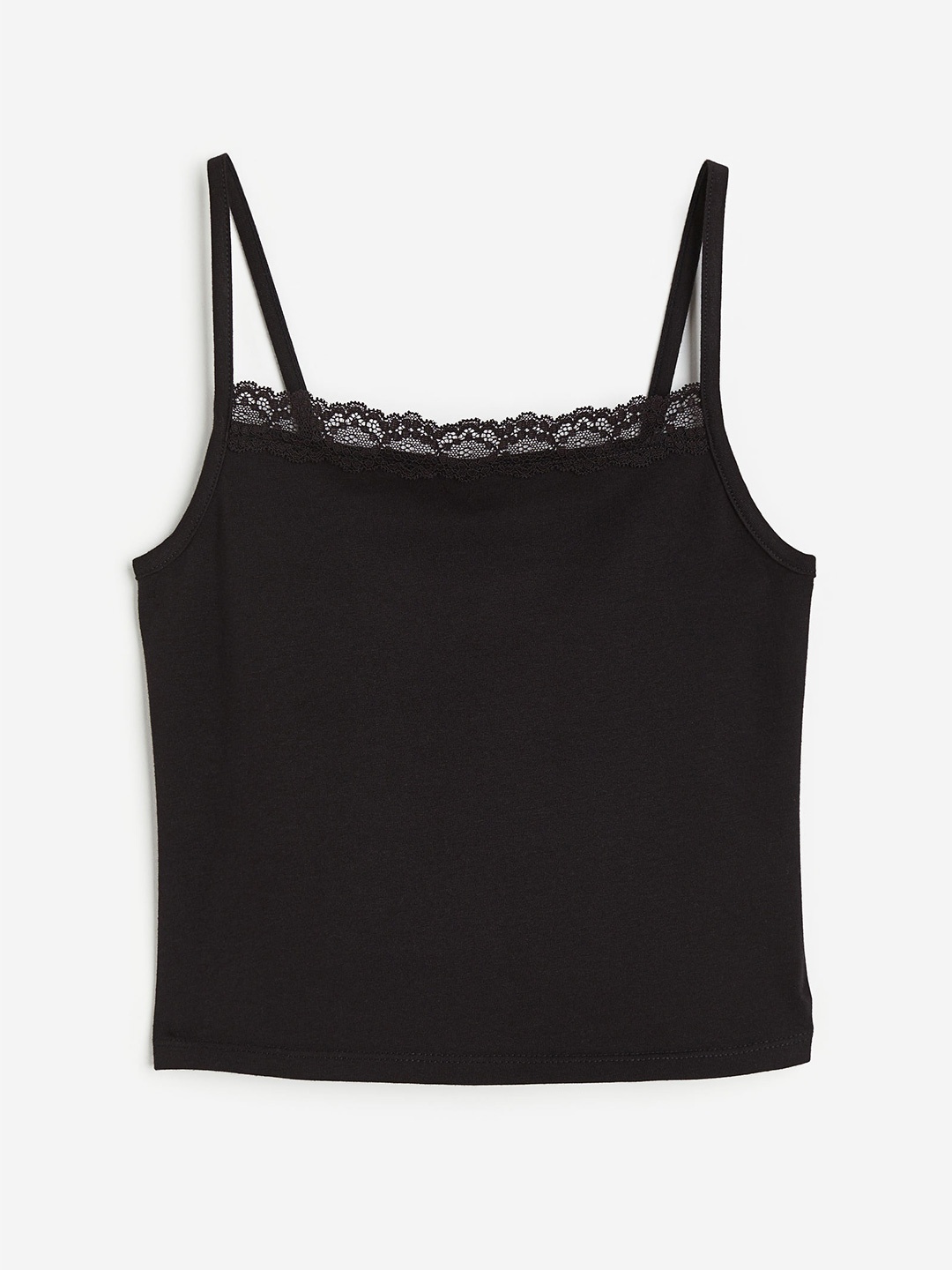 

H&M Girls Lace-Trimmed Strappy Top, Black