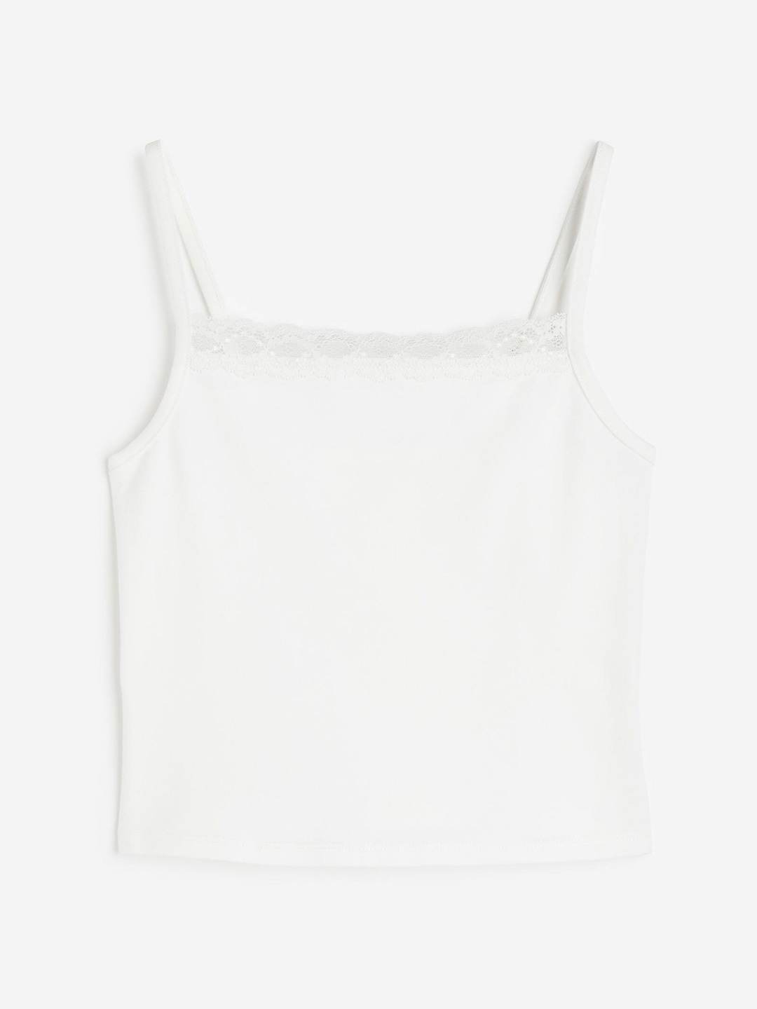 

H&M Girls Lace-Trimmed Strappy Top, White