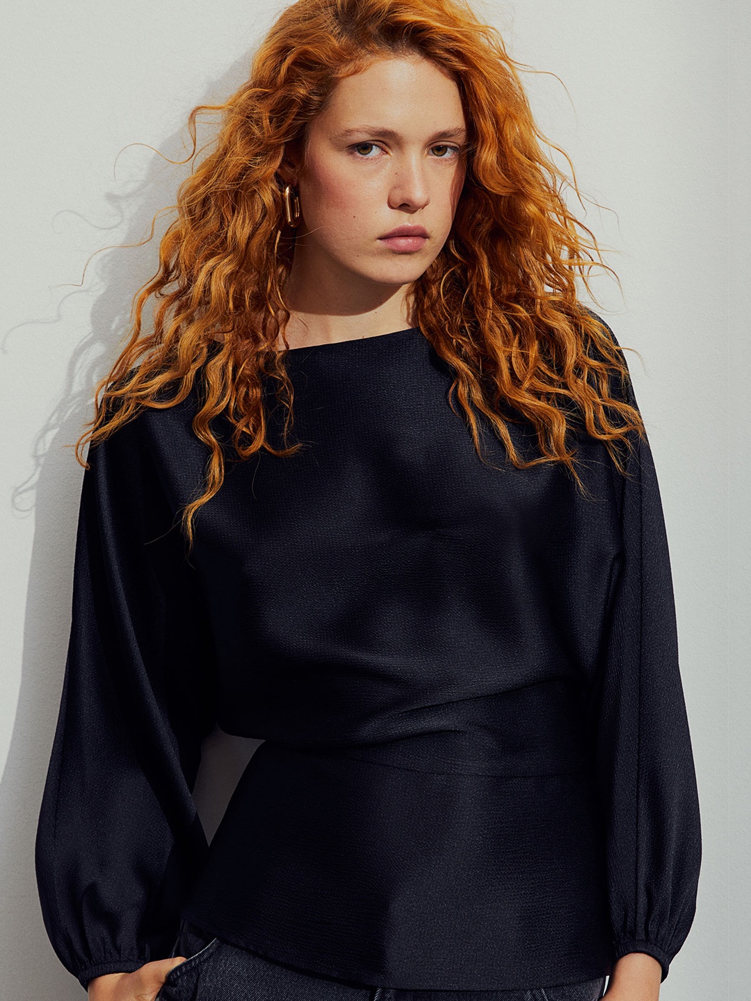 

H&M Crepe Satin Blouse, Black