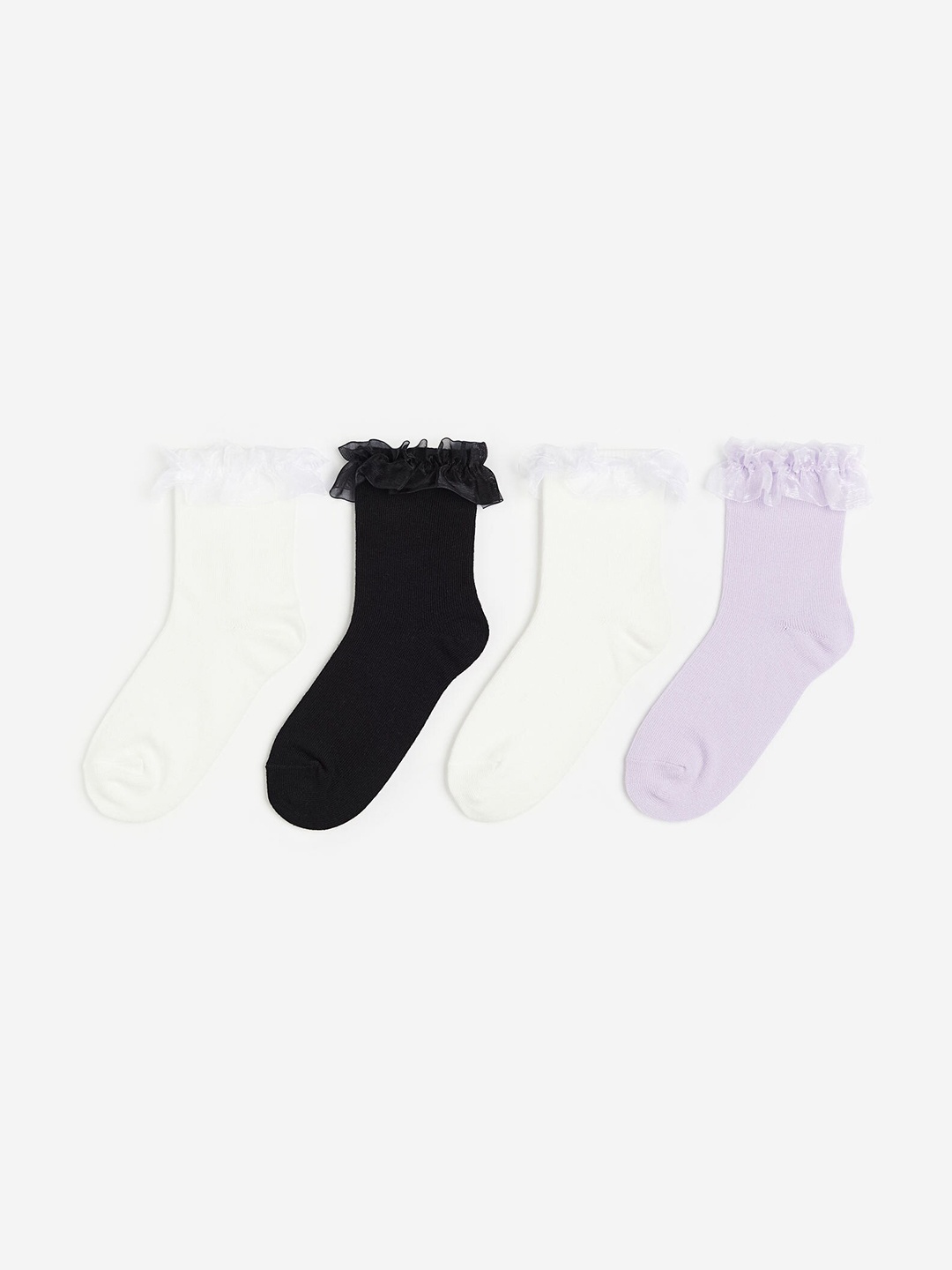 

H&M Girls 4-Pack Frill-Trimmed Socks, White