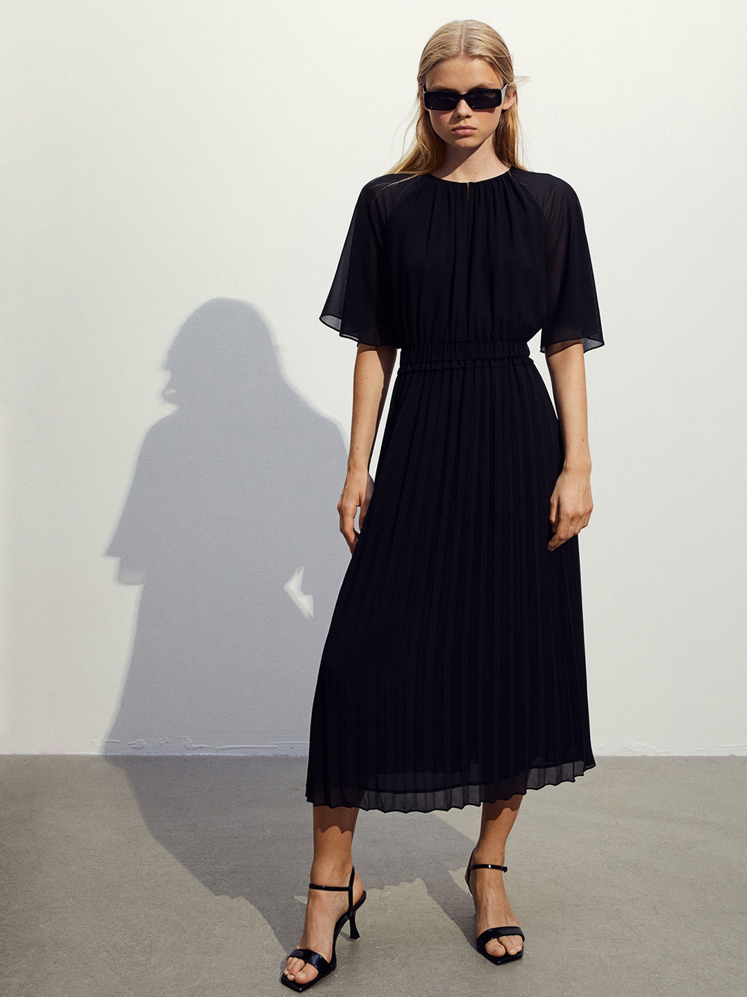 

H&M Pleated Chiffon Dress, Black