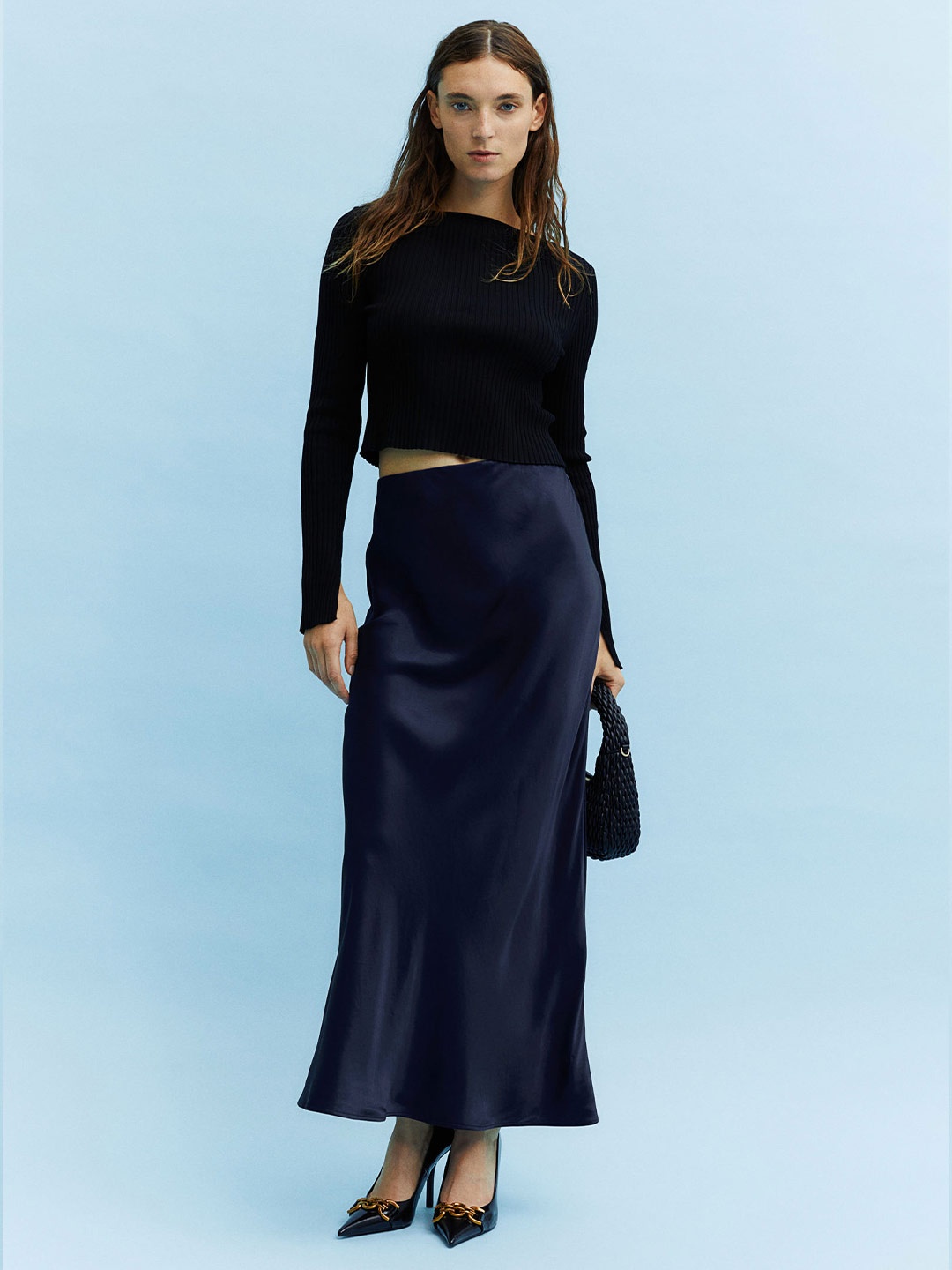

H&M Rib-Knit Cropped Top, Black
