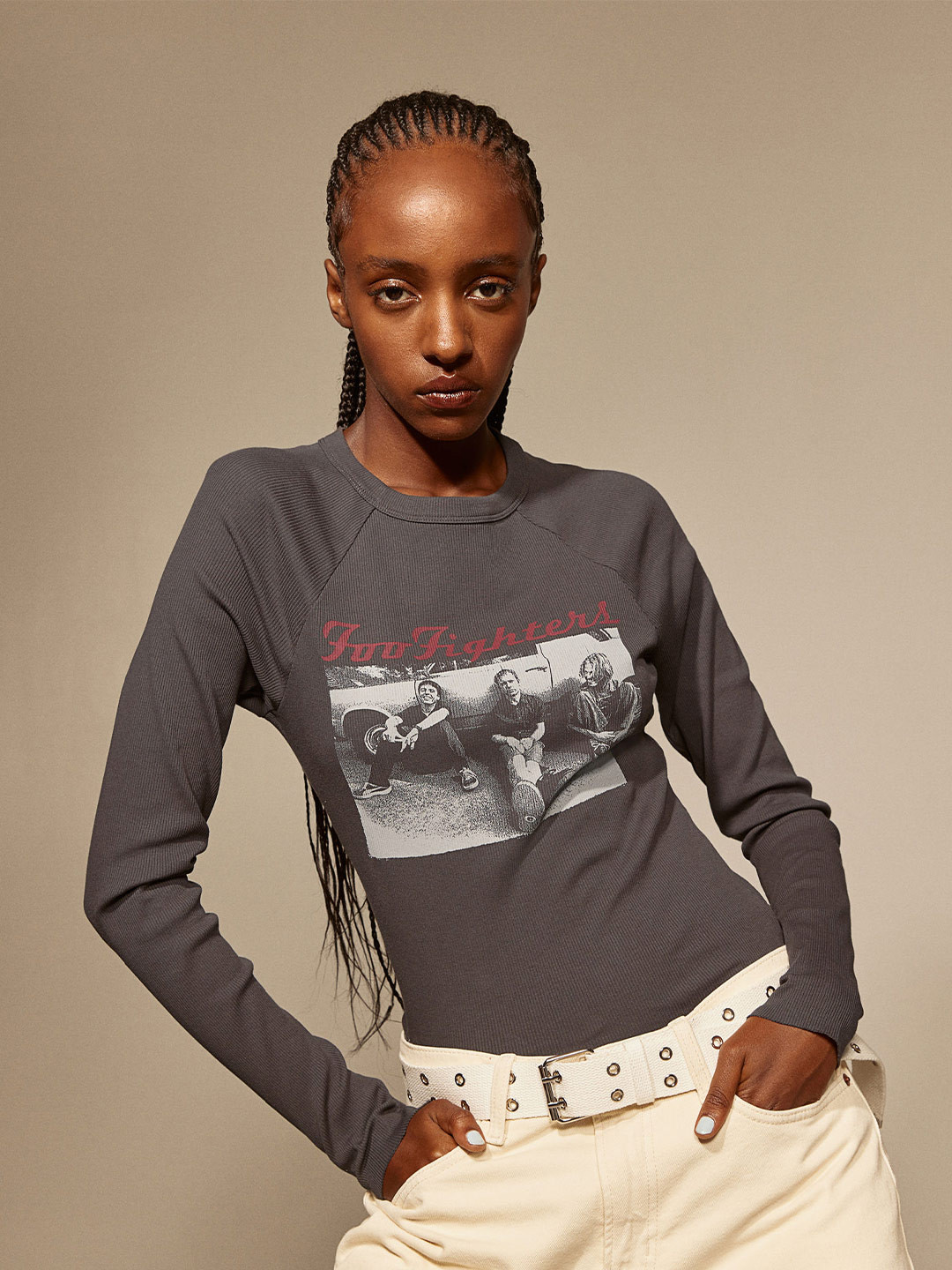 

H&M Long-Sleeved Printed Top, Grey