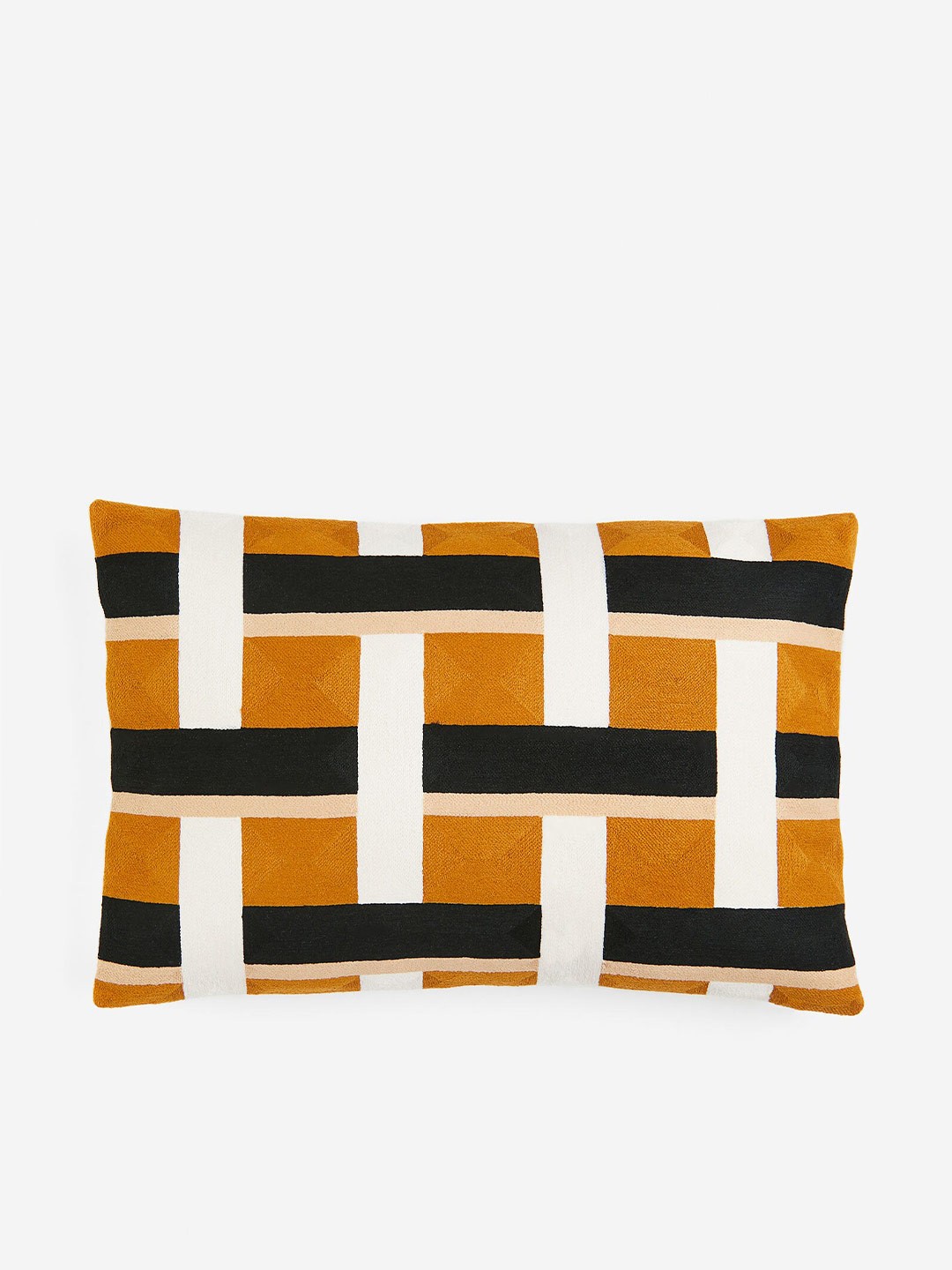 

H&M Yellow & Black Pure Cotton Embroidered Cushion Cover