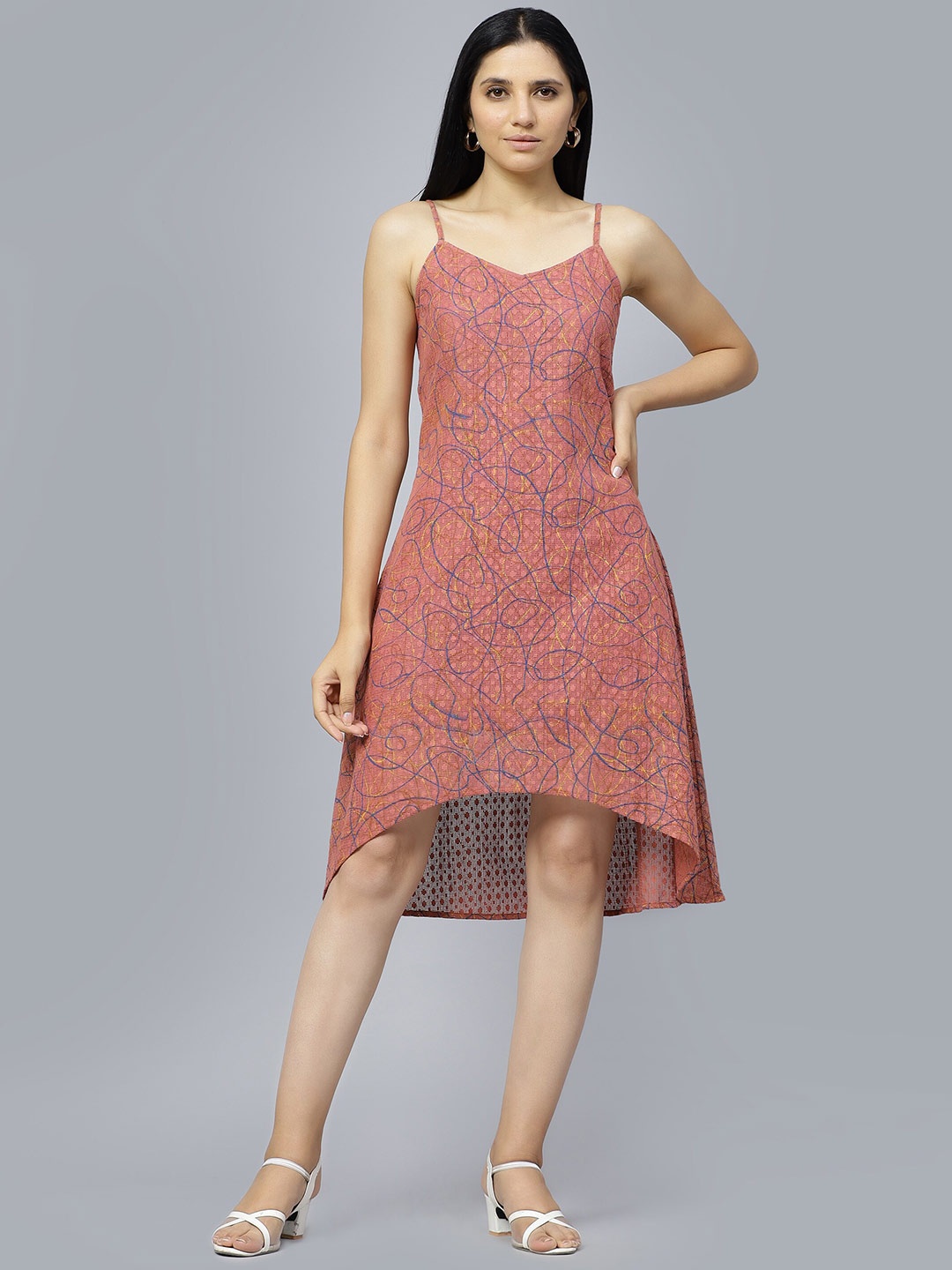 

ENTELLUS Abstract Printed Cotton A-Line Dress, Pink