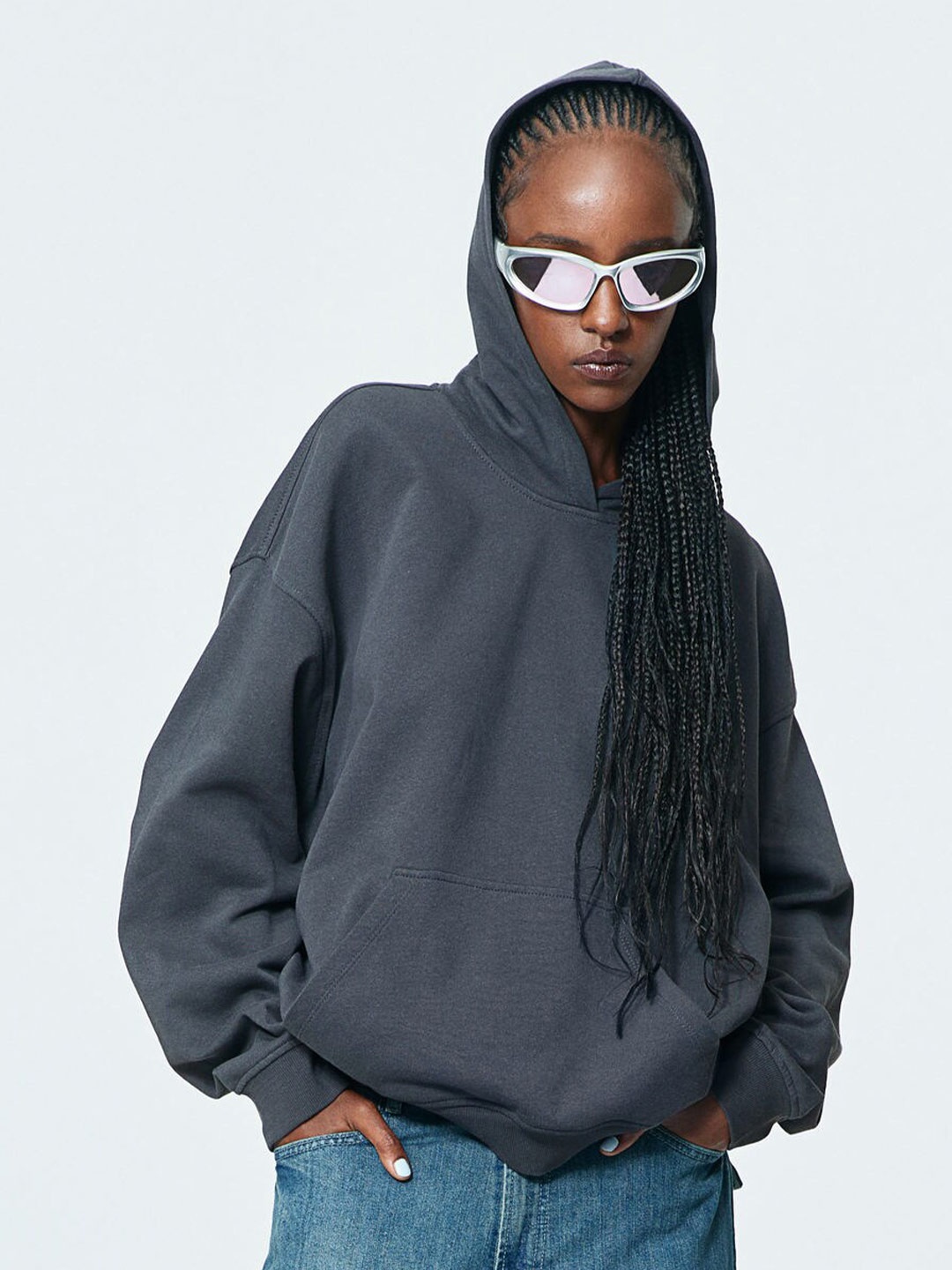 

H&M Pure Cotton Oversized Hoodie, Grey