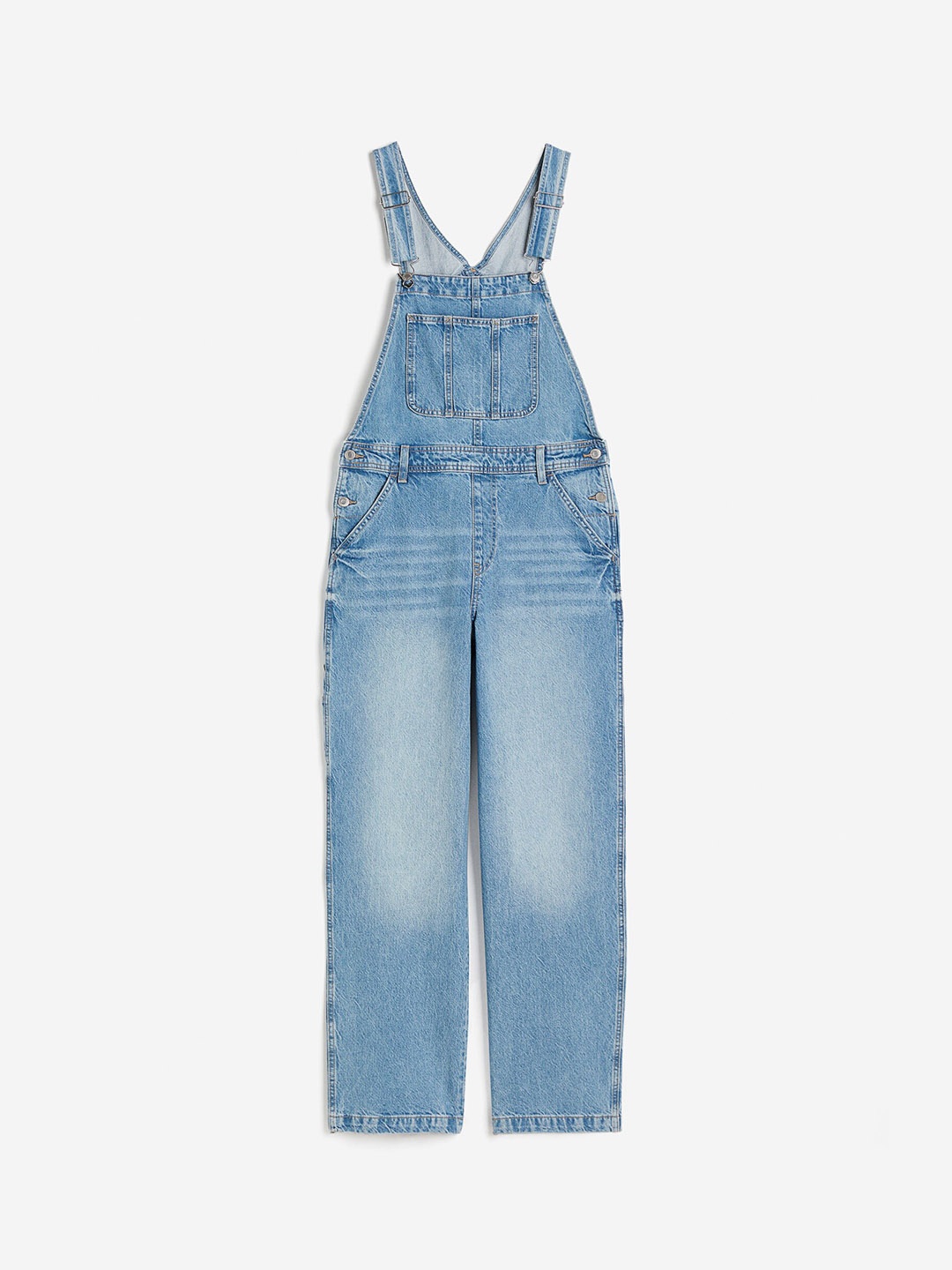 

H&M Women Pure Cotton Straight Denim Dungarees, Blue