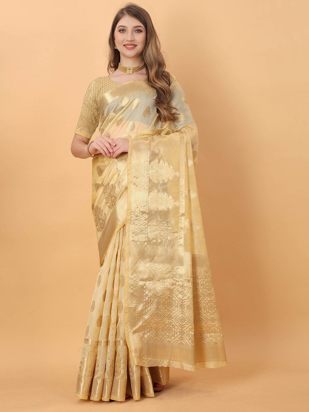 

Ekta Textiles Woven Design Zari Pure Silk Banarasi Saree, Yellow