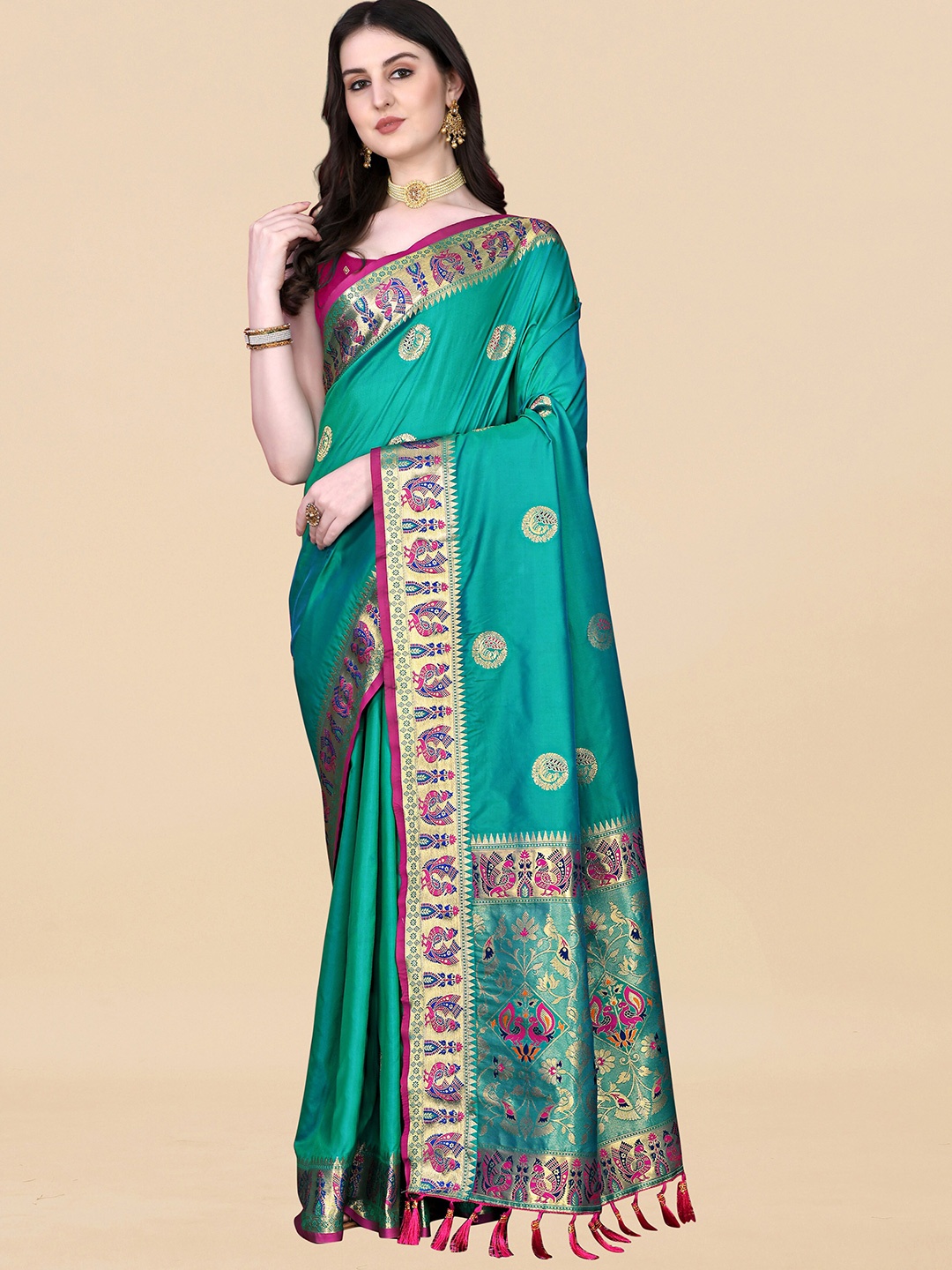 

Ekta Textiles Woven Design Zari Pure Silk Banarasi Saree, Turquoise blue