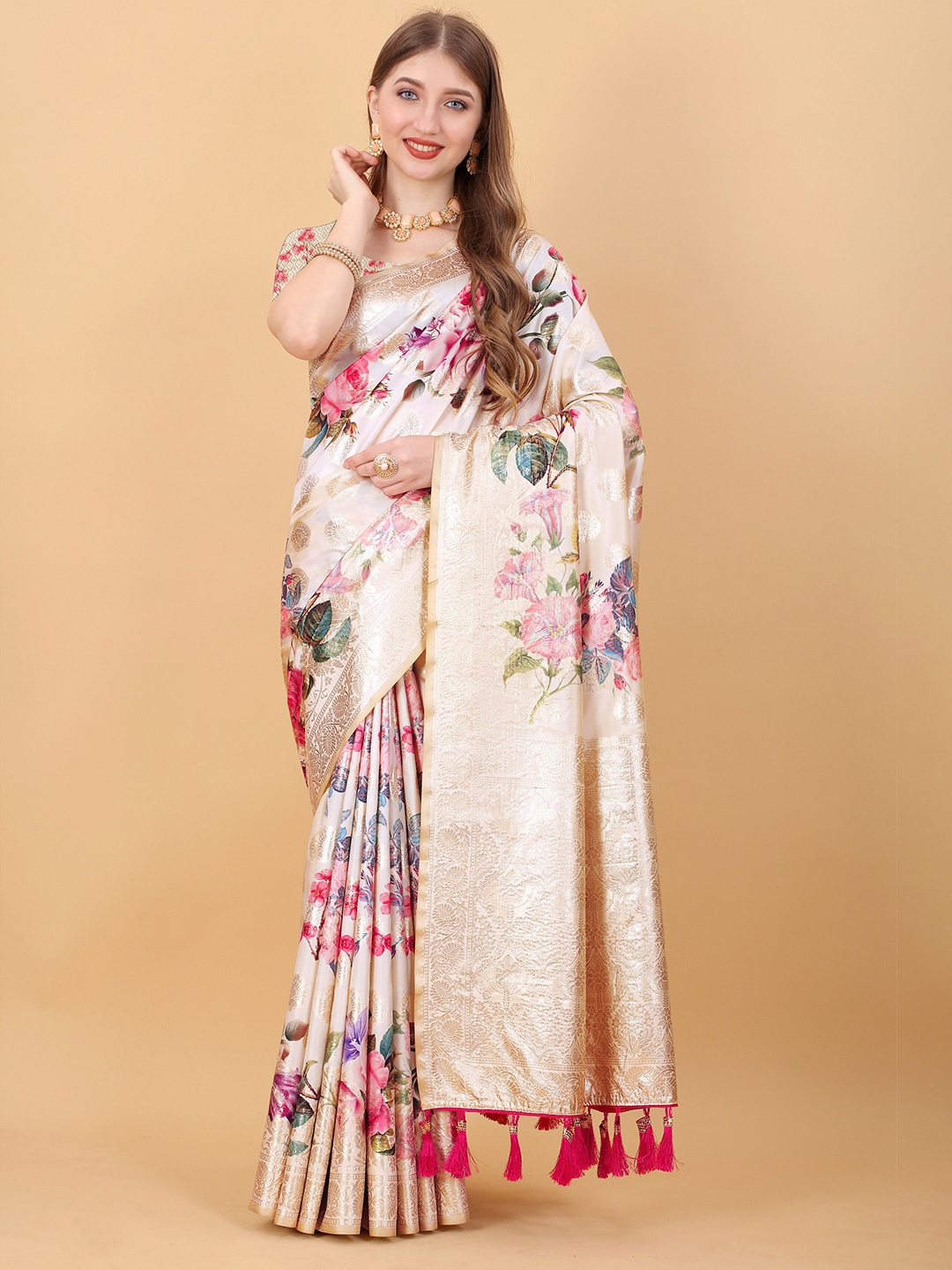 

Ekta Textiles Floral Woven Design Zari Pure Silk Banarasi Saree, Sea green