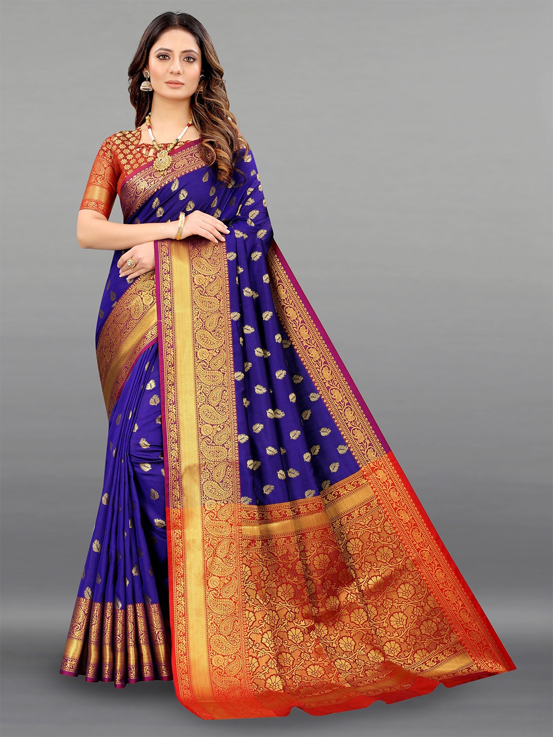 

Ekta Textiles Floral Woven Design Zari Pure Silk Banarasi Saree, Blue