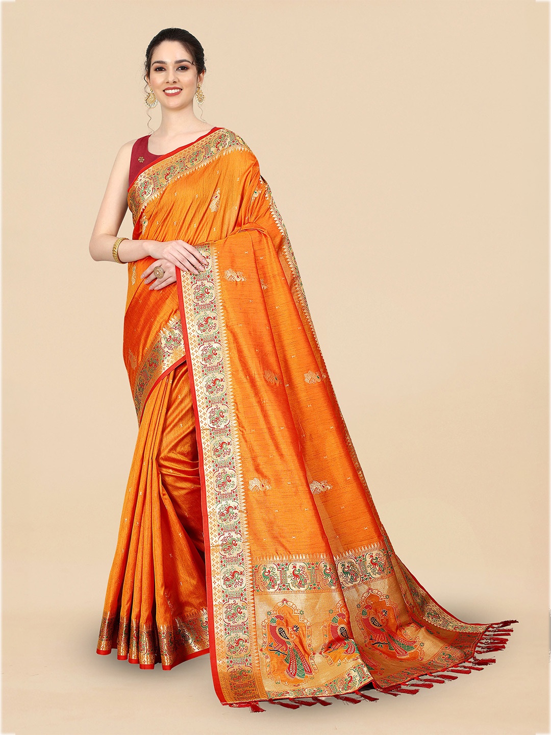 

Ekta Textiles Ethnic Woven Design Zari Pure Silk Banarasi Saree, Yellow