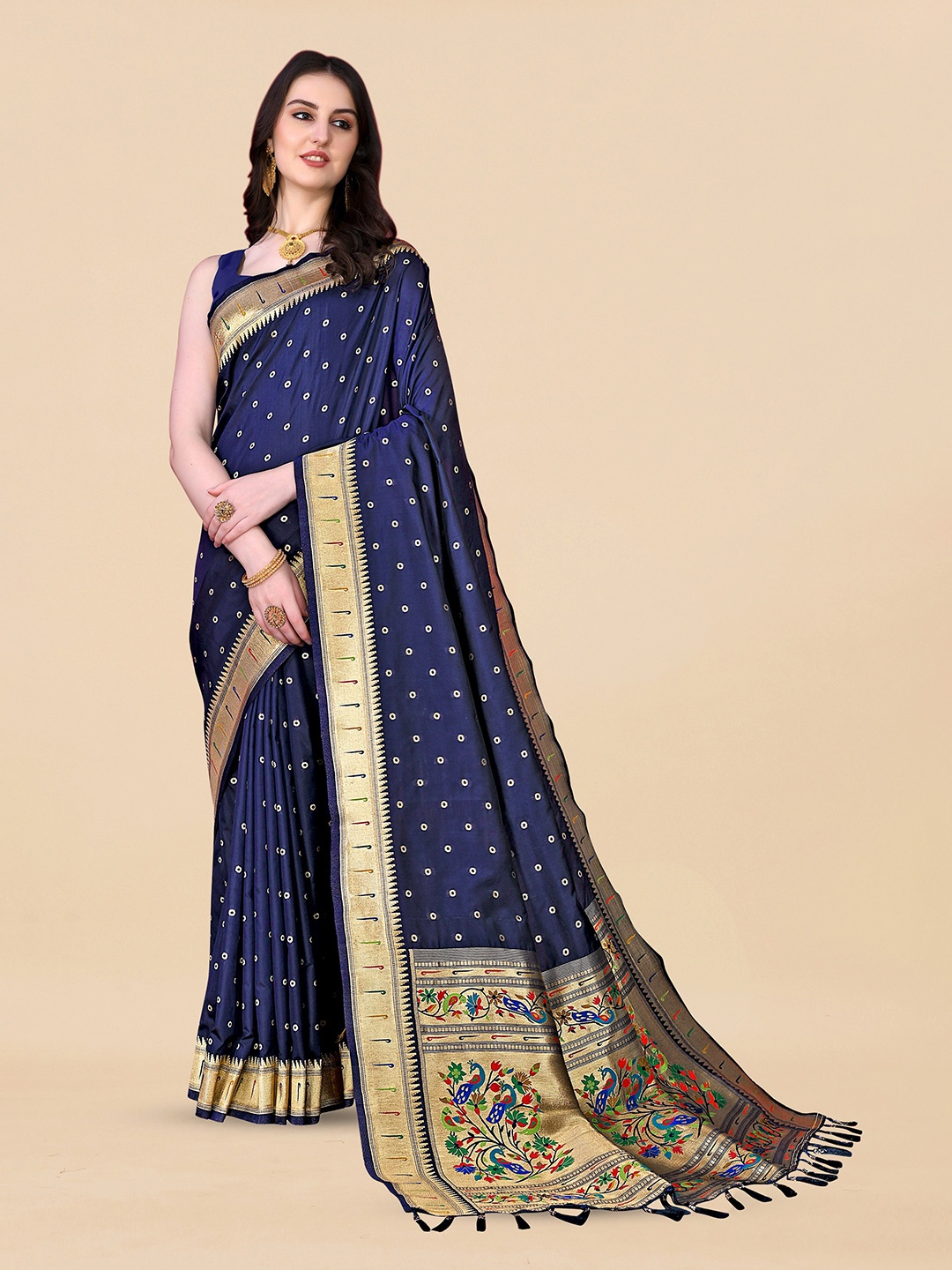 

Ekta Textiles Floral Woven Design Zari Pure Silk Banarasi Saree, Navy blue