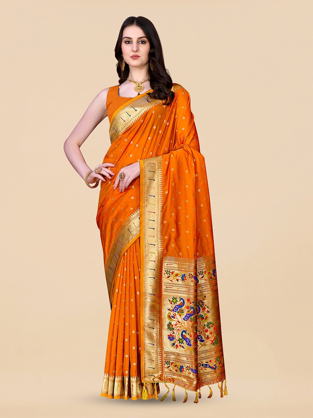 

Ekta Textiles Ethnic Motifs Woven Design Zari Pure Silk Banarasi Saree, Mustard