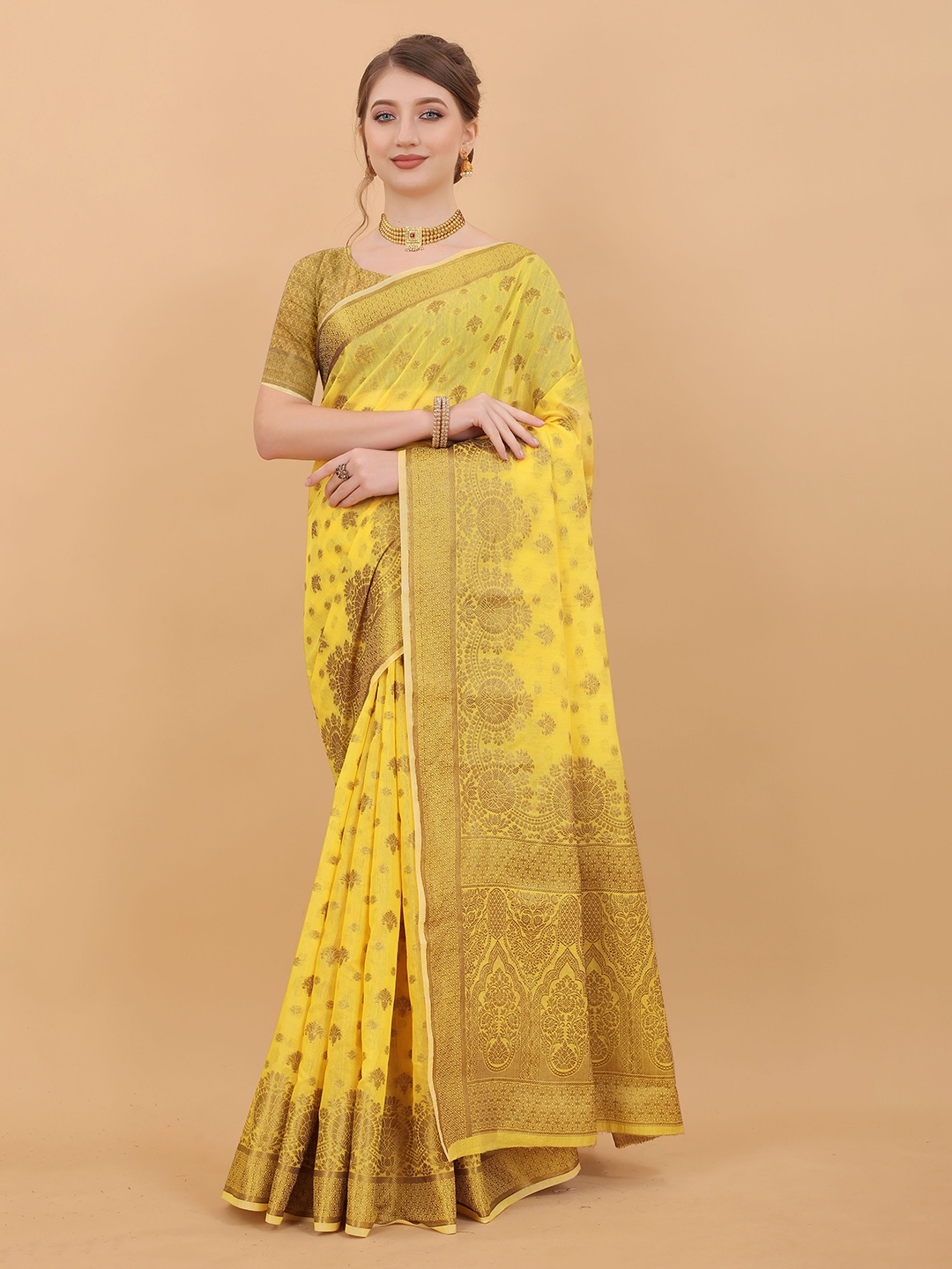 

Ekta Textiles Woven Design Zari Pure Silk Banarasi Saree, Yellow