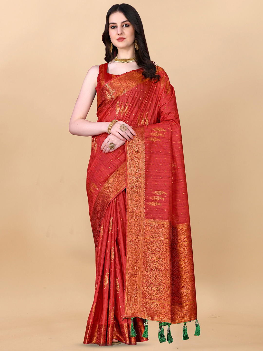 

Ekta Textiles Woven Design Zari Pure Silk Banarasi Saree, Red