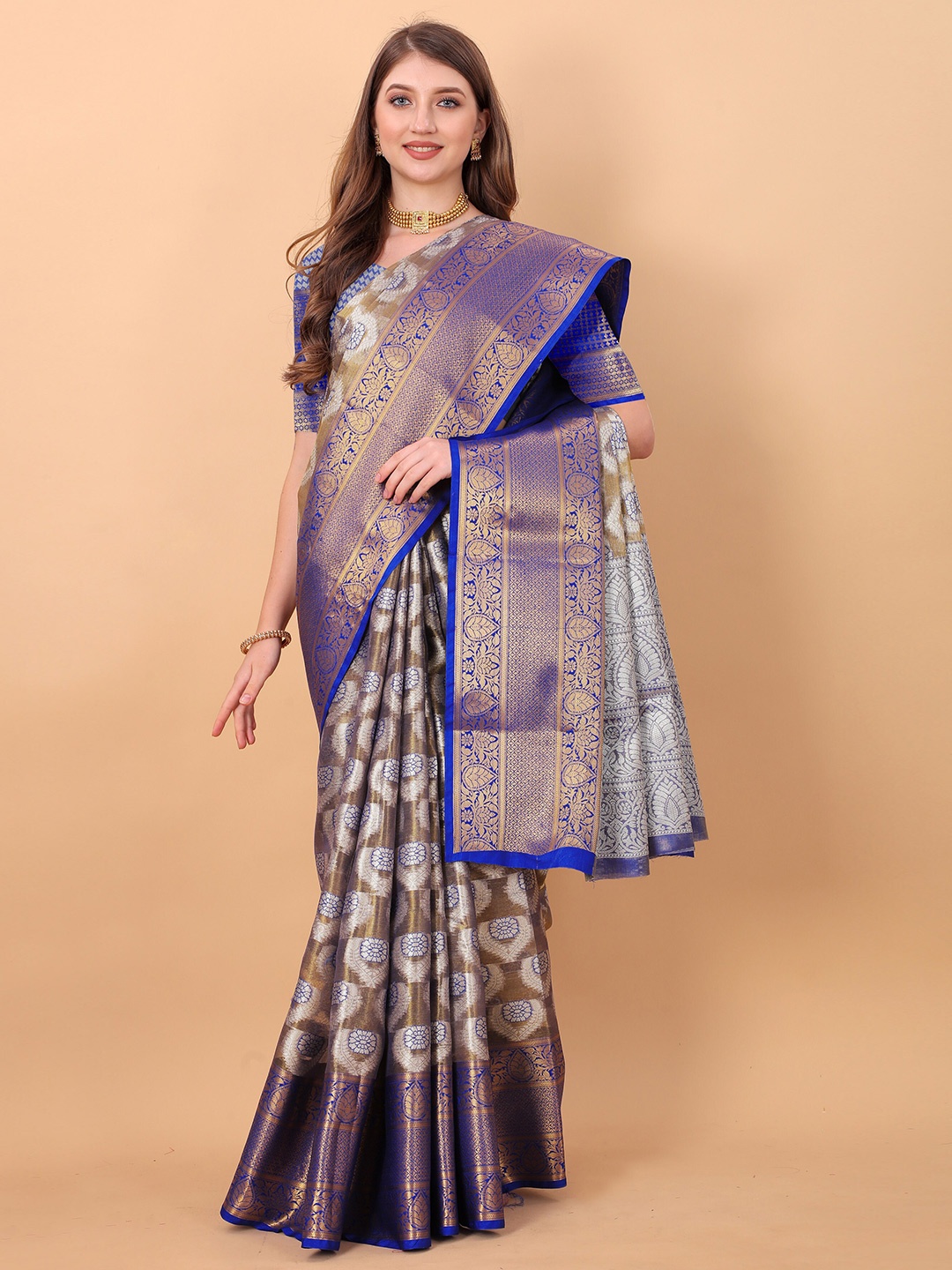 

Ekta Textiles Woven Design Zari Pure Silk Banarasi Saree, Blue