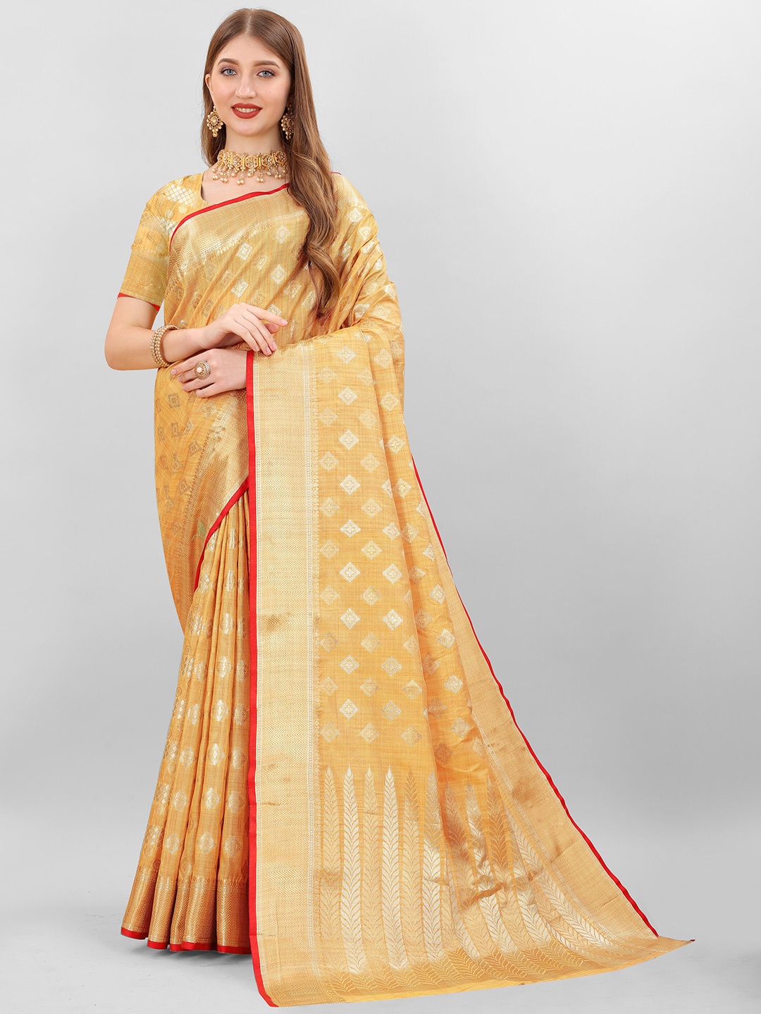 

Ekta Textiles Geometric Woven Design Zari Pure Silk Banarasi Saree, Yellow