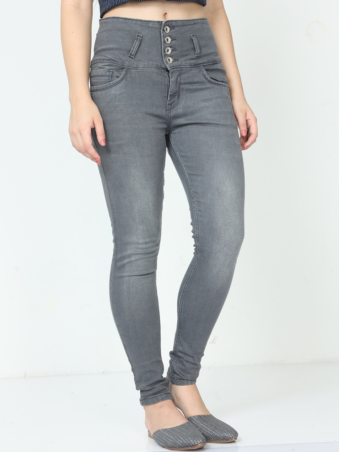 

Bottums Women Skinny Fit High-Rise Clean Look Light Fade Stretchable Jeans, Grey