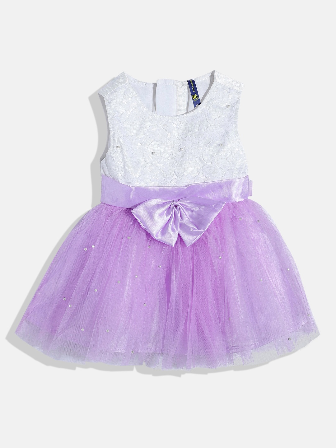 

YK Girls Embellished Colourblocked A-Line Dress with Bow Detail, Purple