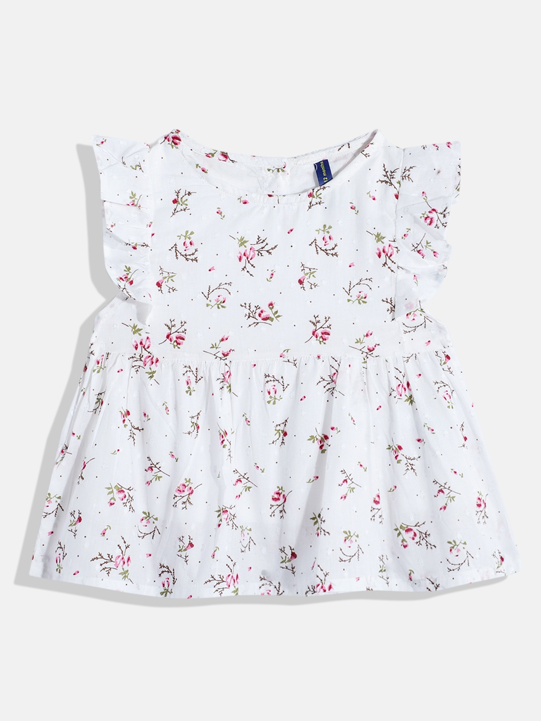 

YK Girls Floral Print Flutter Sleeves A-Line Dress, White