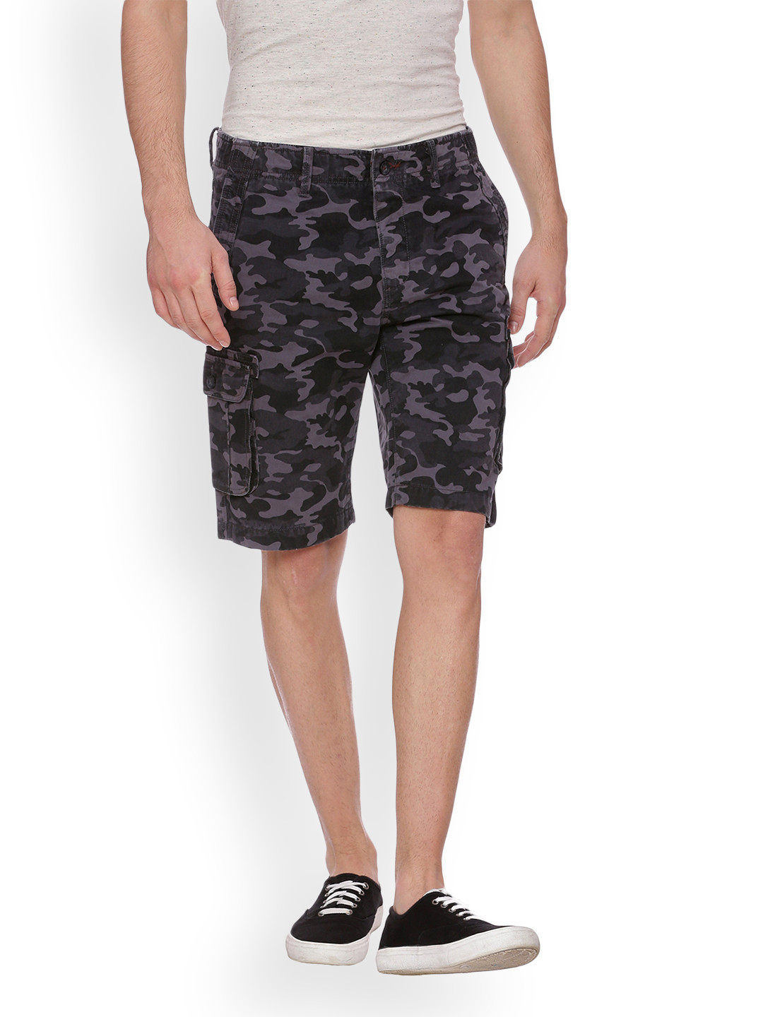 

Basics Men Grey Printed Regular Fit Cargo Shorts