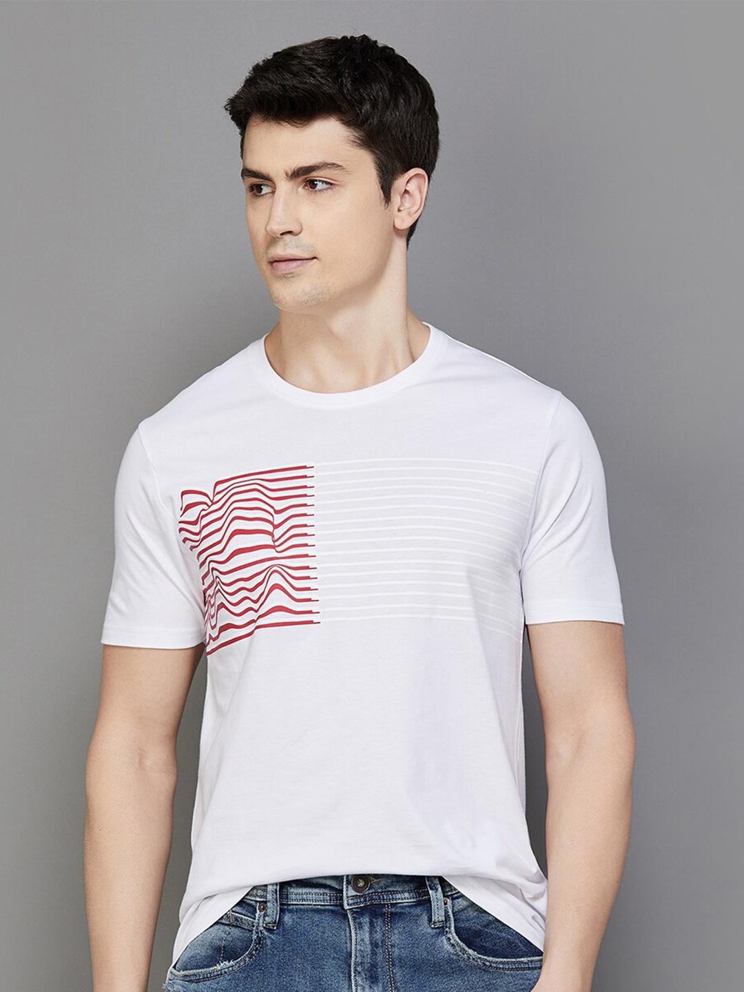 

Fame Forever by Lifestyle Striped Regular Fit Cotton T-shirt, White