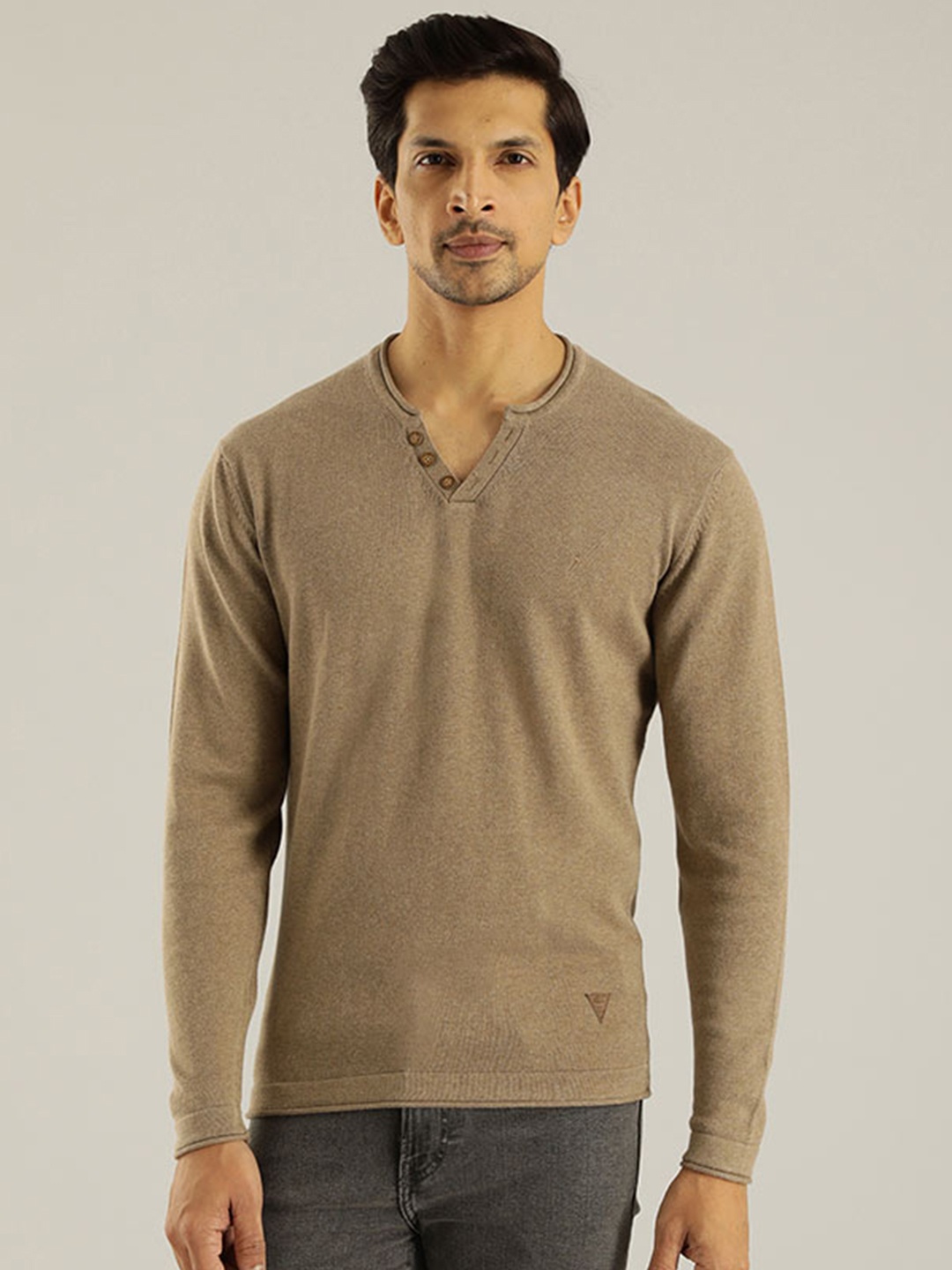 

Indian Terrain Round Neck Pure Cotton Pullover, Brown