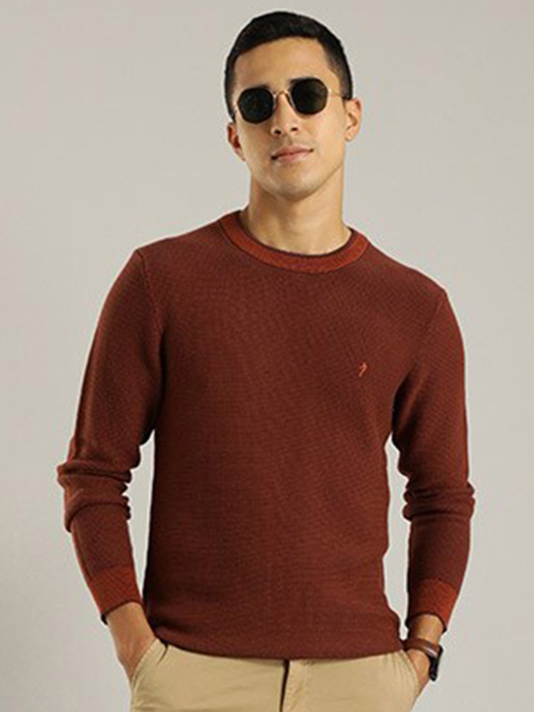 

Indian Terrain Round Neck Pure Cotton Pullover, Brown