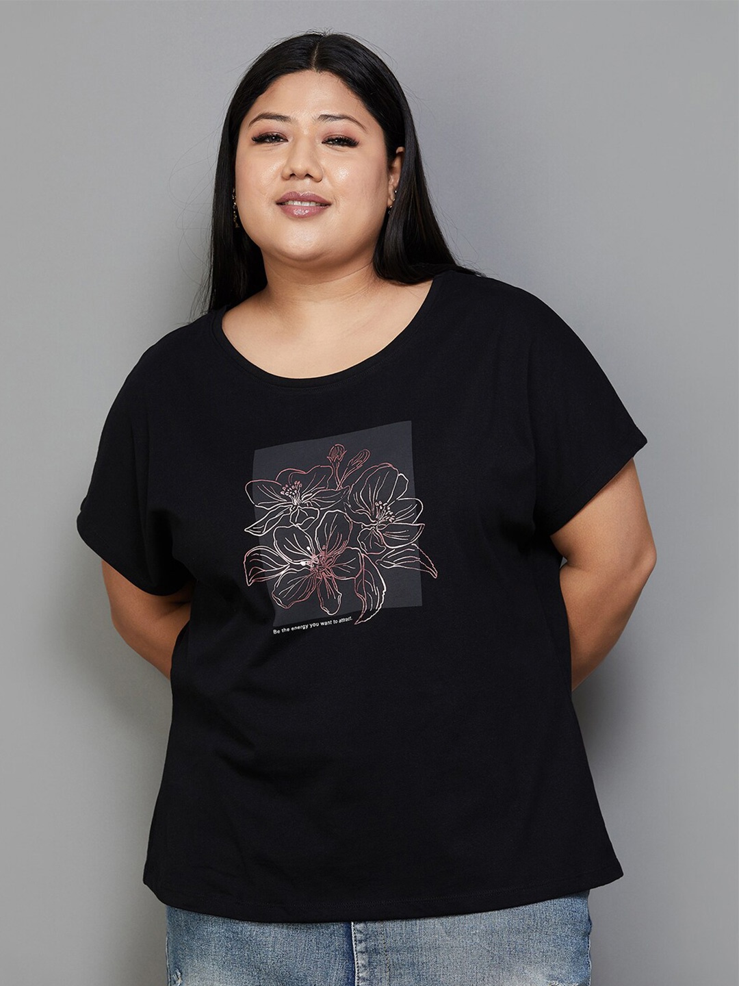 

Nexus by Lifestyle Graphic Printed Plus Size Cotton T Shirt, Black