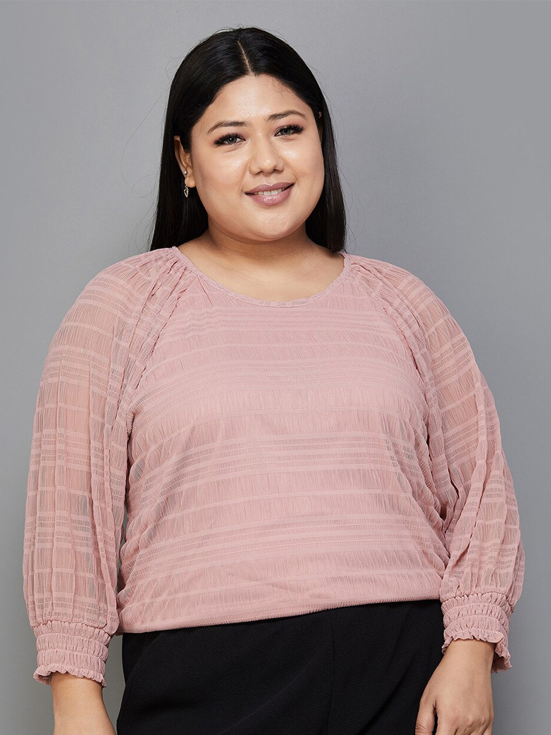 

Nexus by Lifestyle Plus Size Self Design Round Neck Regular Top, Peach