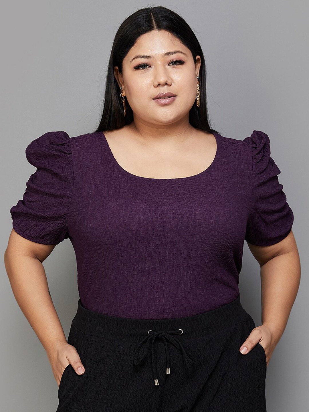 

Nexus by Lifestyle Plus Size Square Neck Puff Sleeve Regular Top, Purple