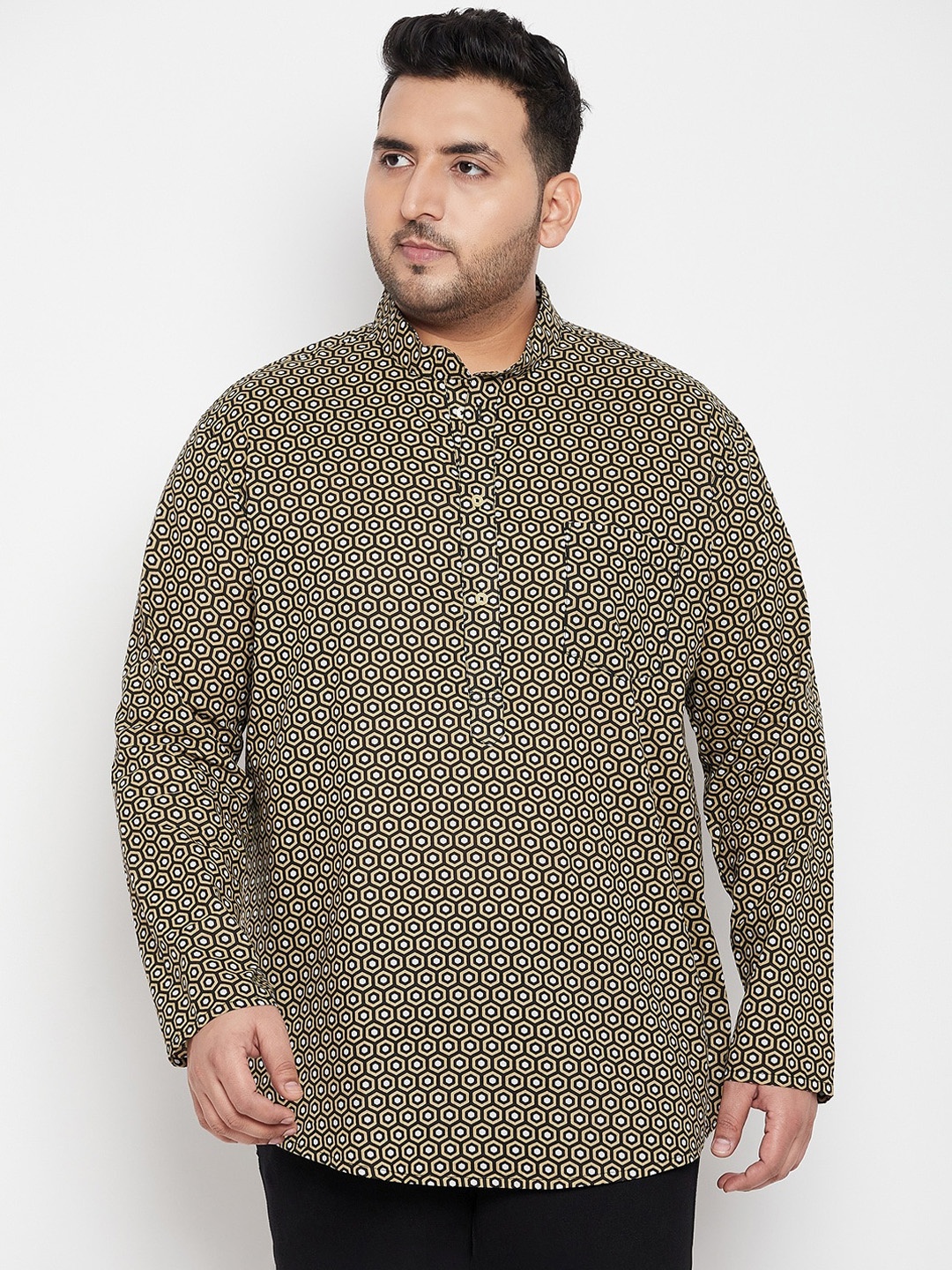 

bigbanana Plus Size Brown Geometric Printed Patchwork Kurta